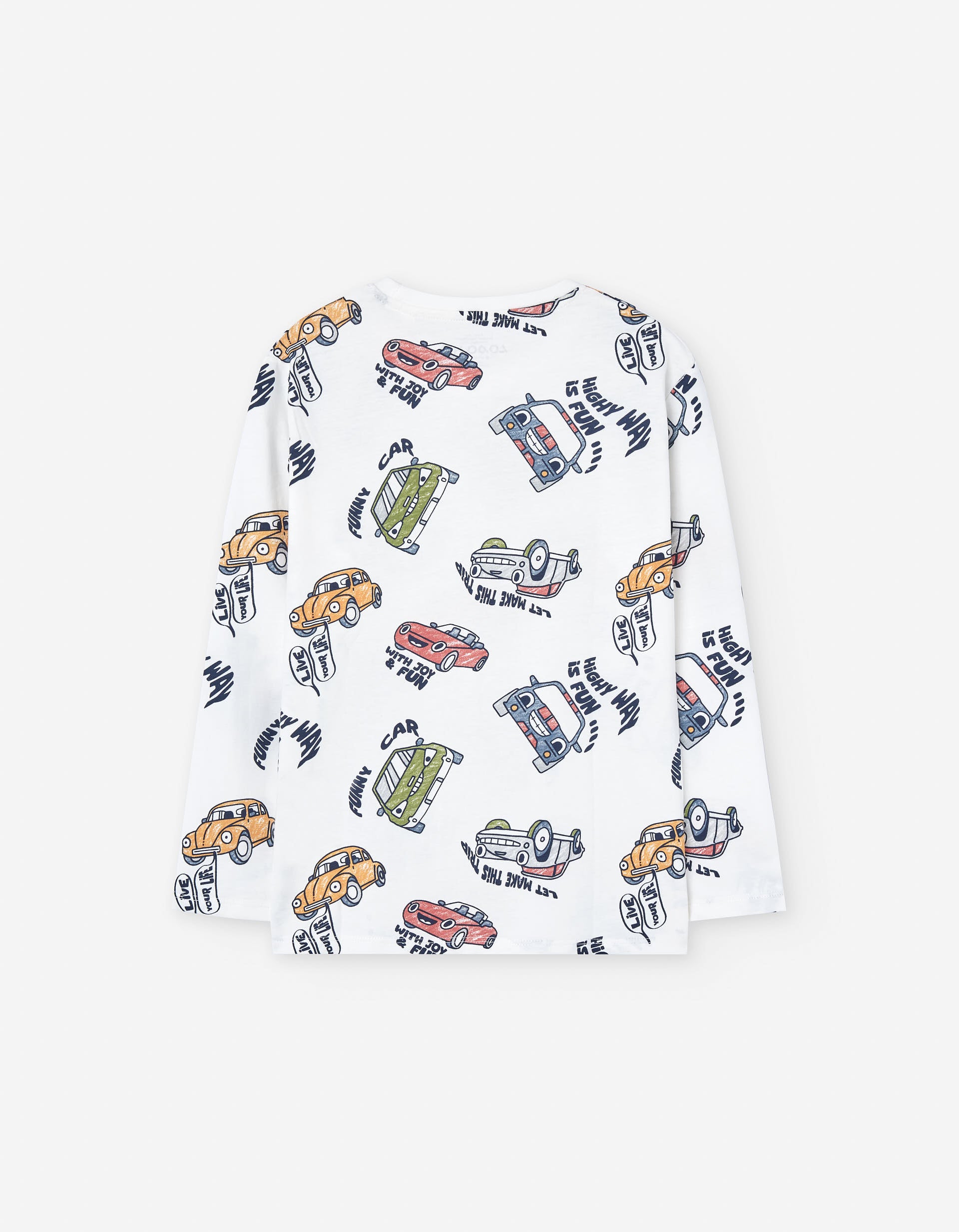 Long sleeve cotton T-shirt with car motif for boys, white