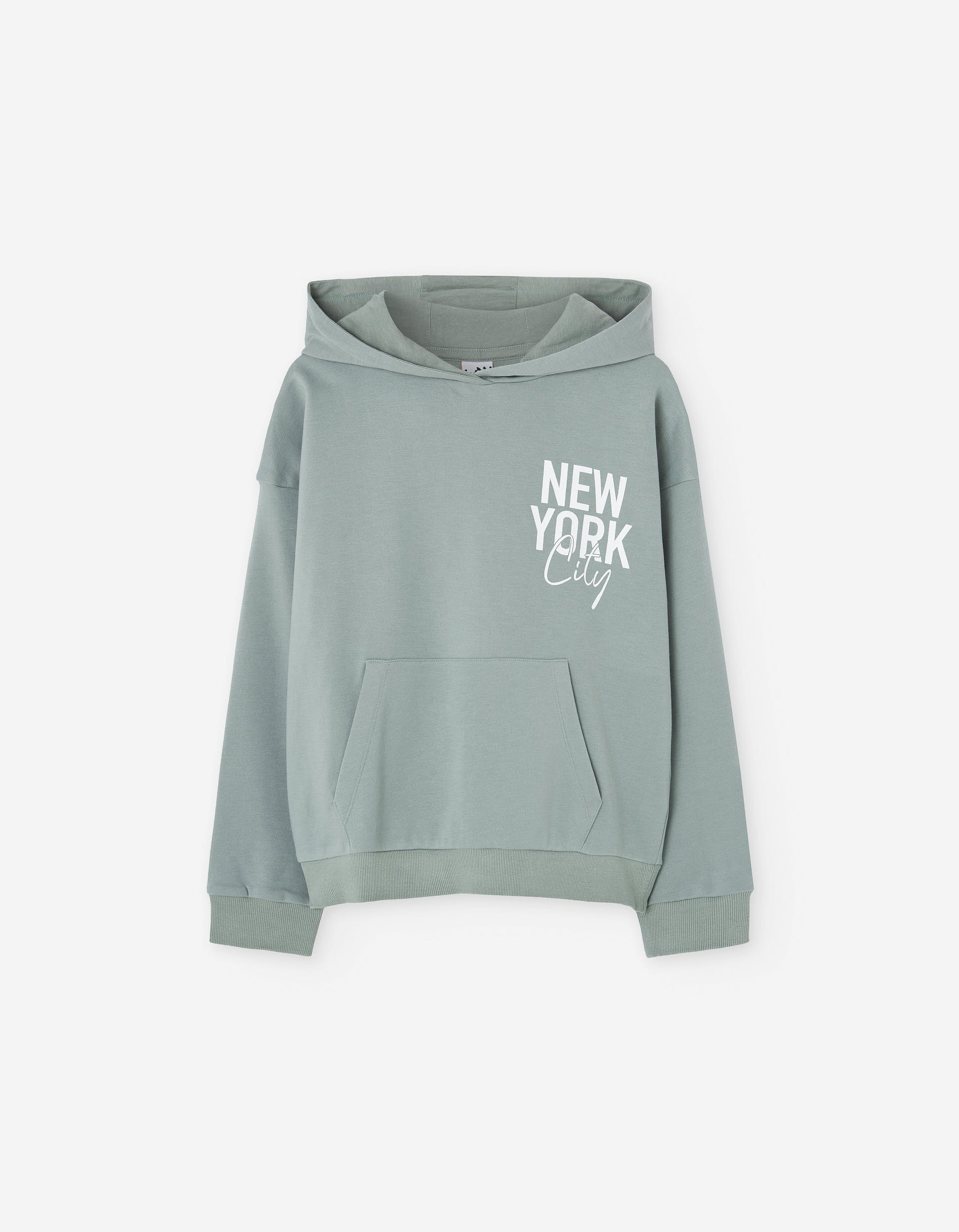 Brushed hooded sweatshirt with New York print for girls, grey