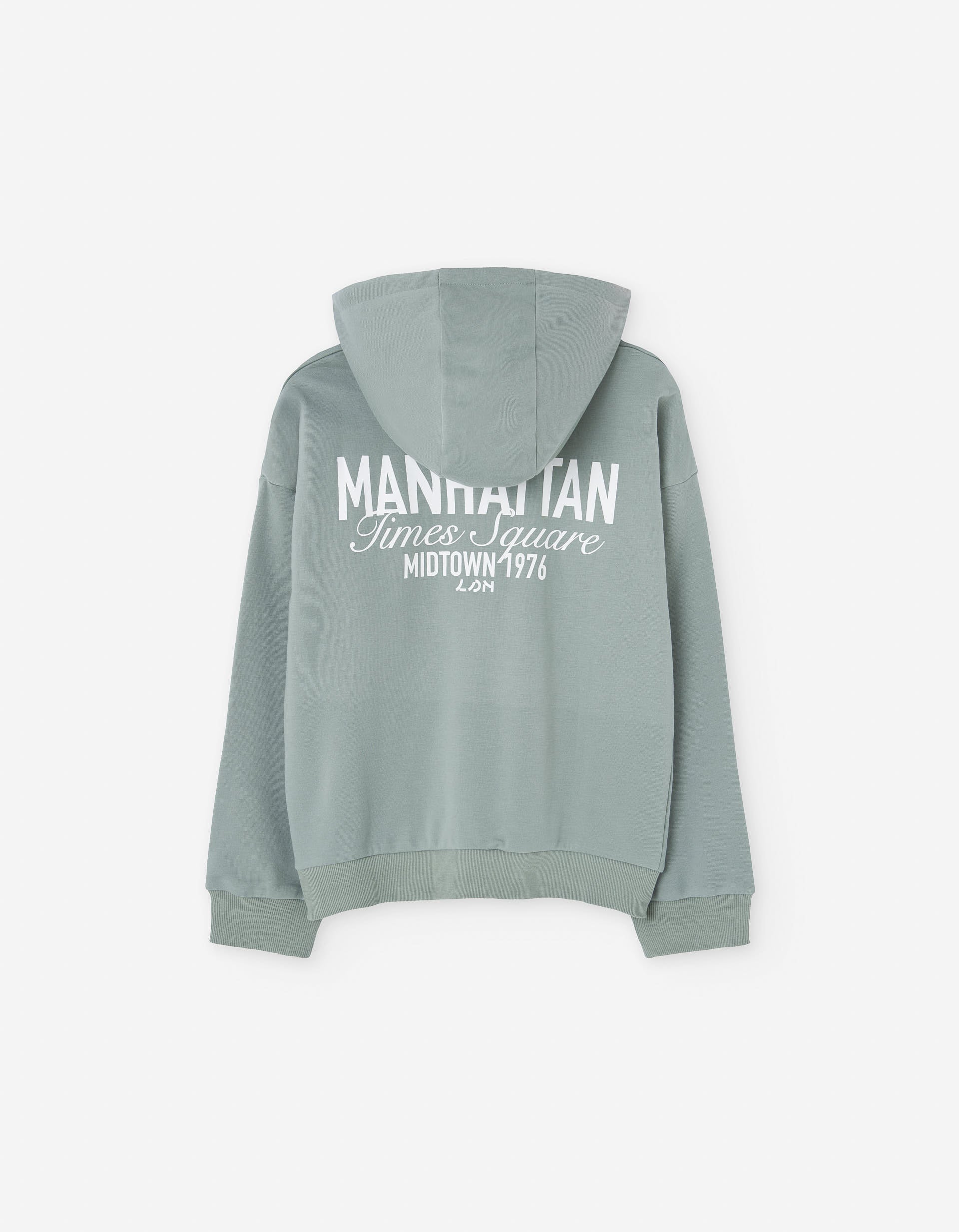 Brushed hooded sweatshirt with New York print for girls, grey