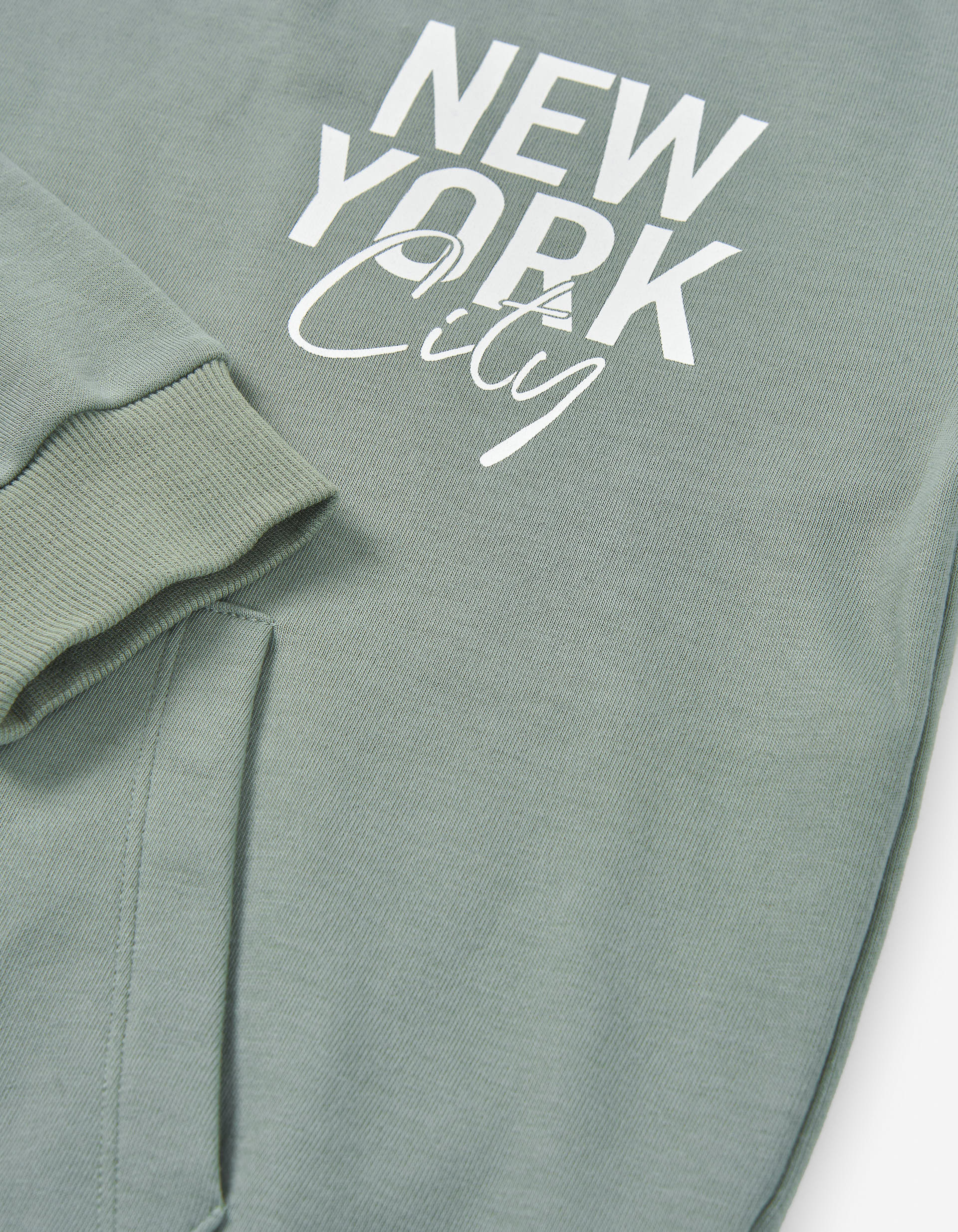 Brushed hooded sweatshirt with New York print for girls, grey