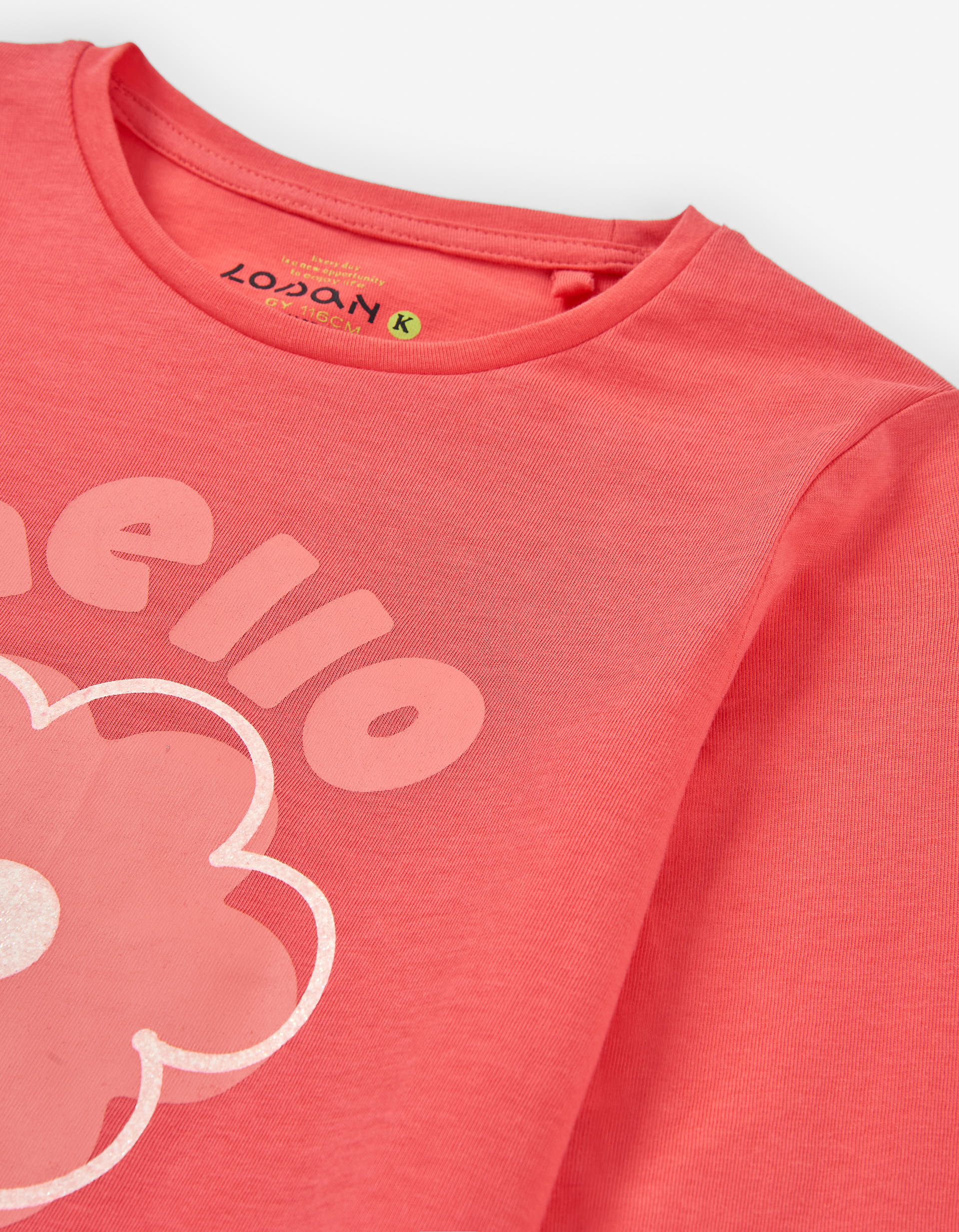 Long sleeve cotton T-shirt with flower print for girls, salmon orange