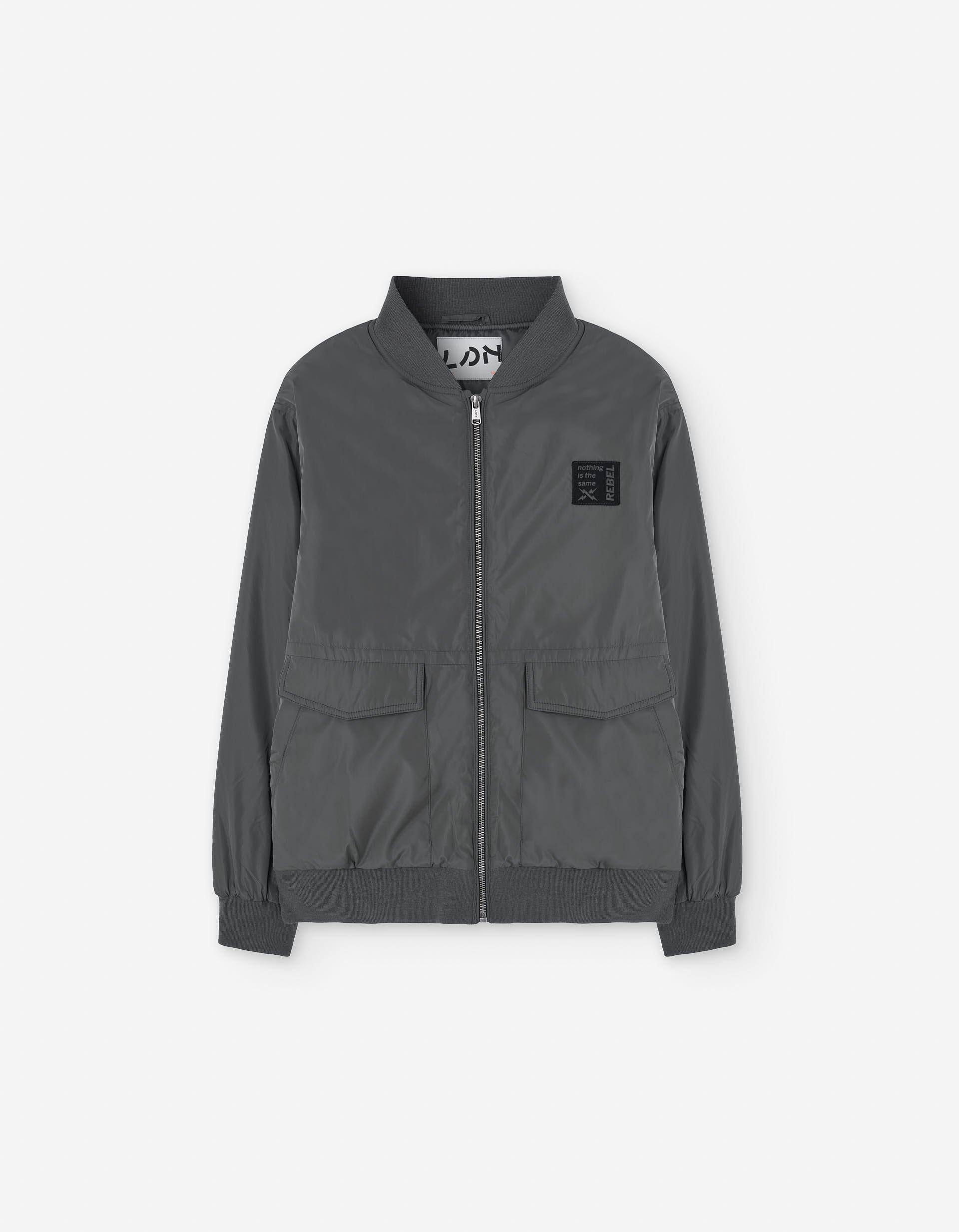 Nylon padded bomber jacket with front pockets for boys, grey
