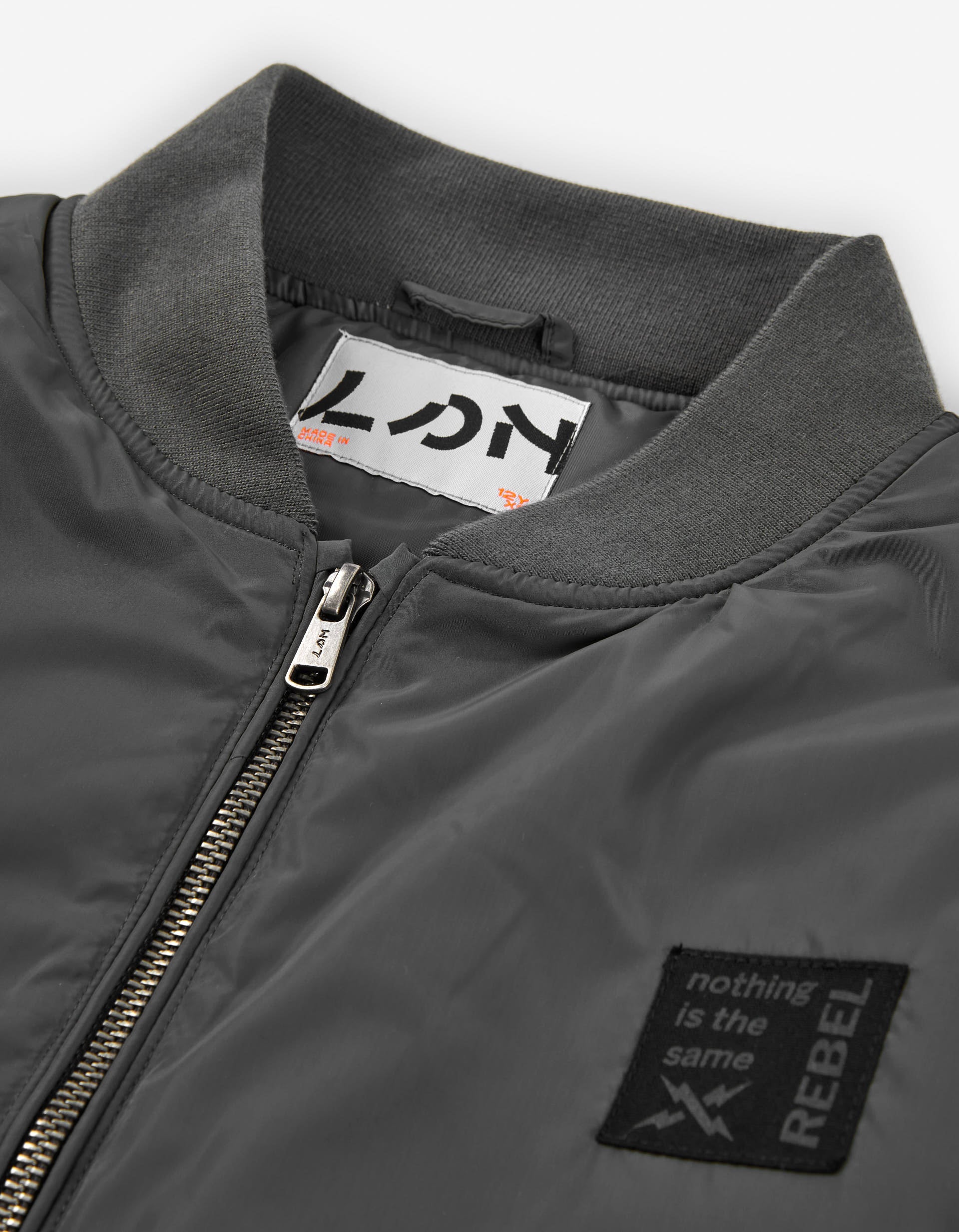 Nylon padded bomber jacket with front pockets for boys, grey