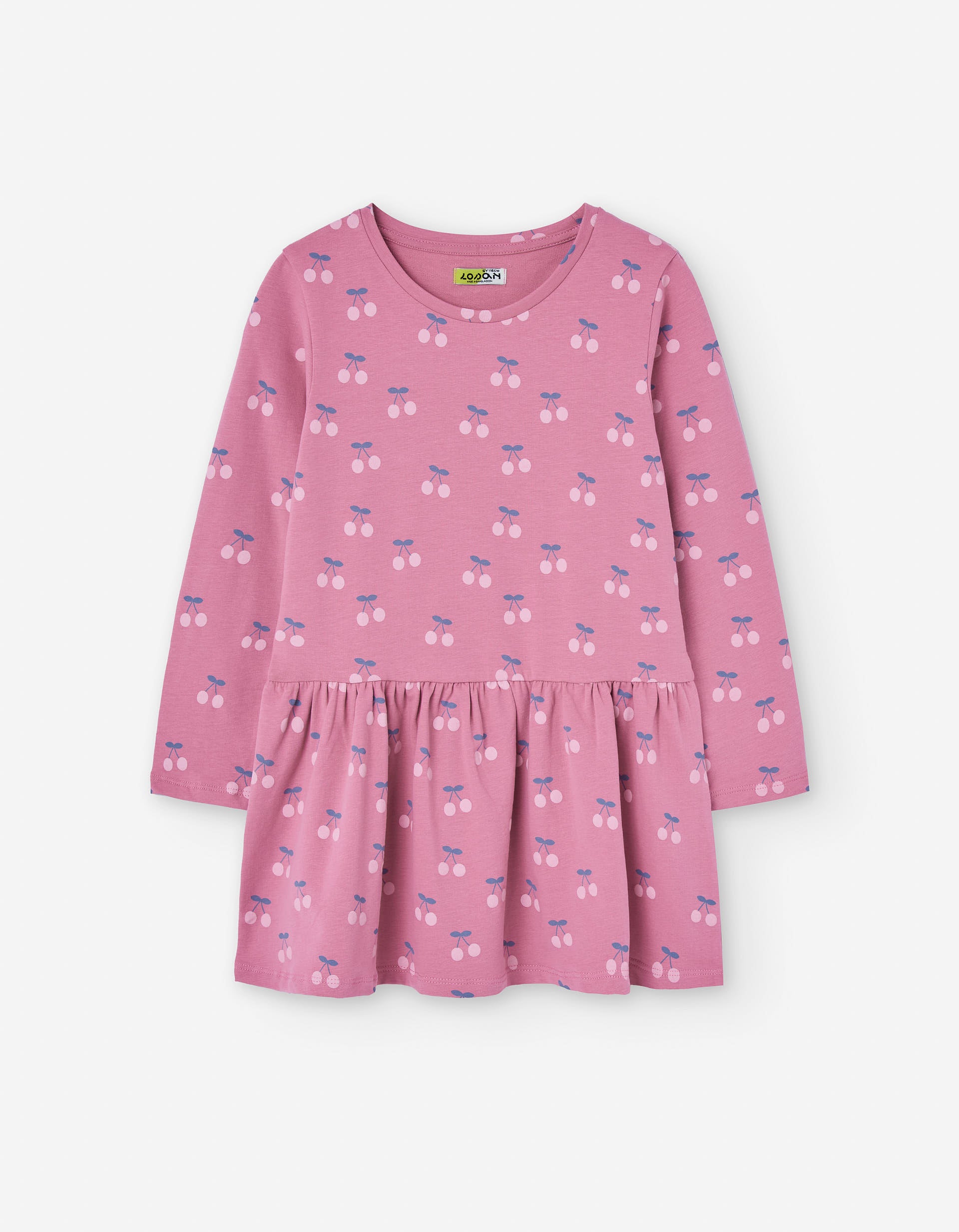 Vestido de algodão com motivo de cerejas para menina, rosa