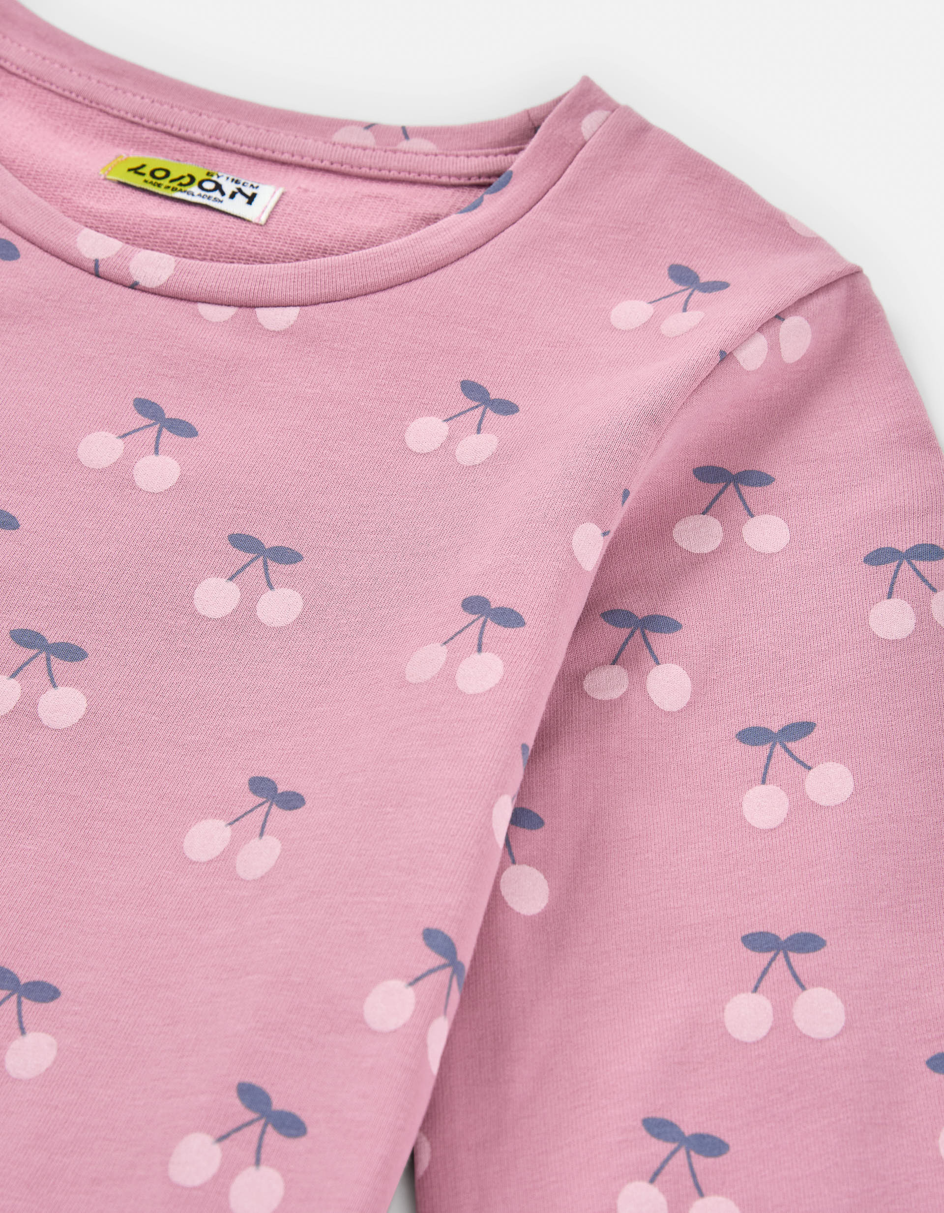 Vestido de algodão com motivo de cerejas para menina, rosa