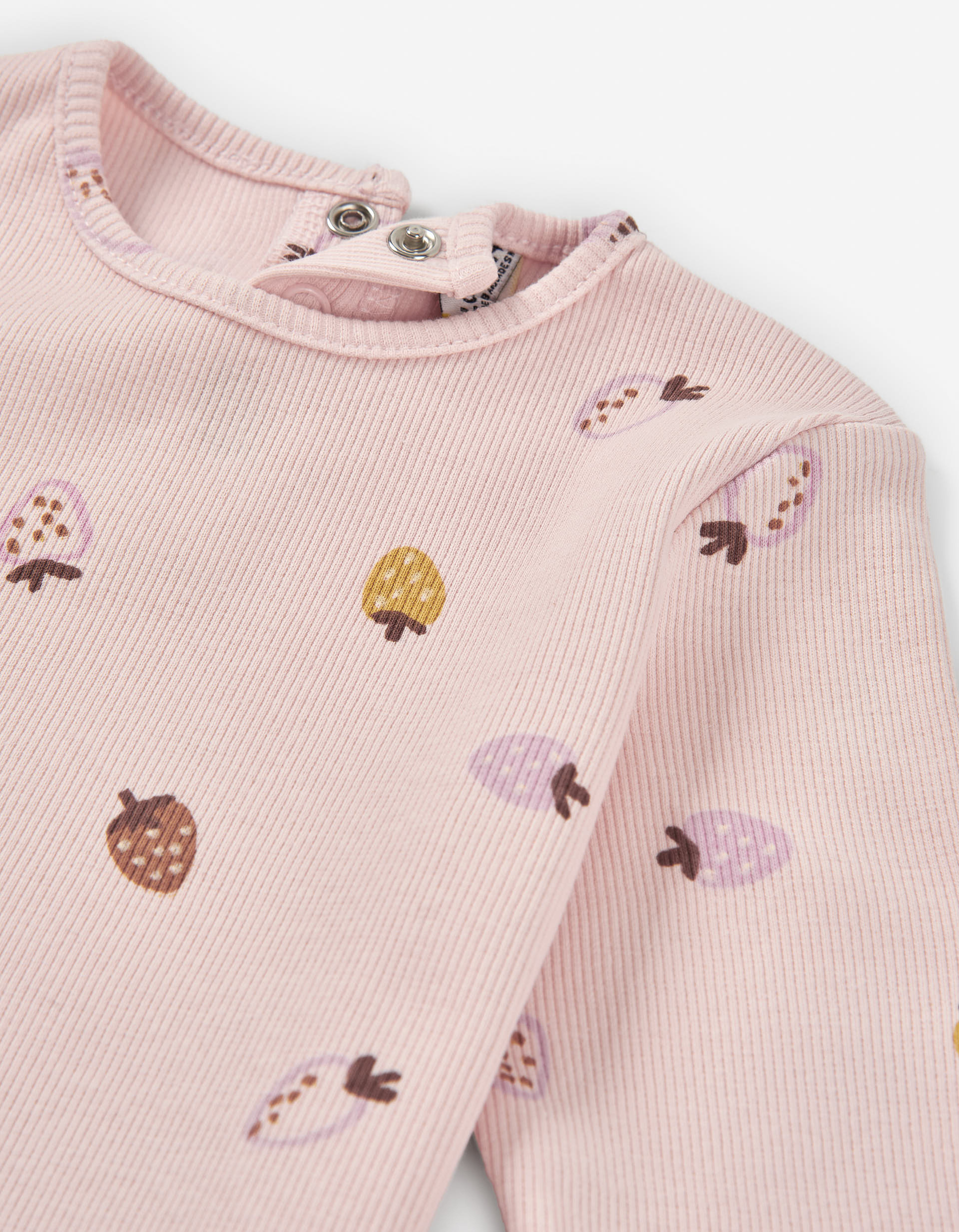 Ribbed long sleeve T-shirt with strawberry motif for baby girls, pink