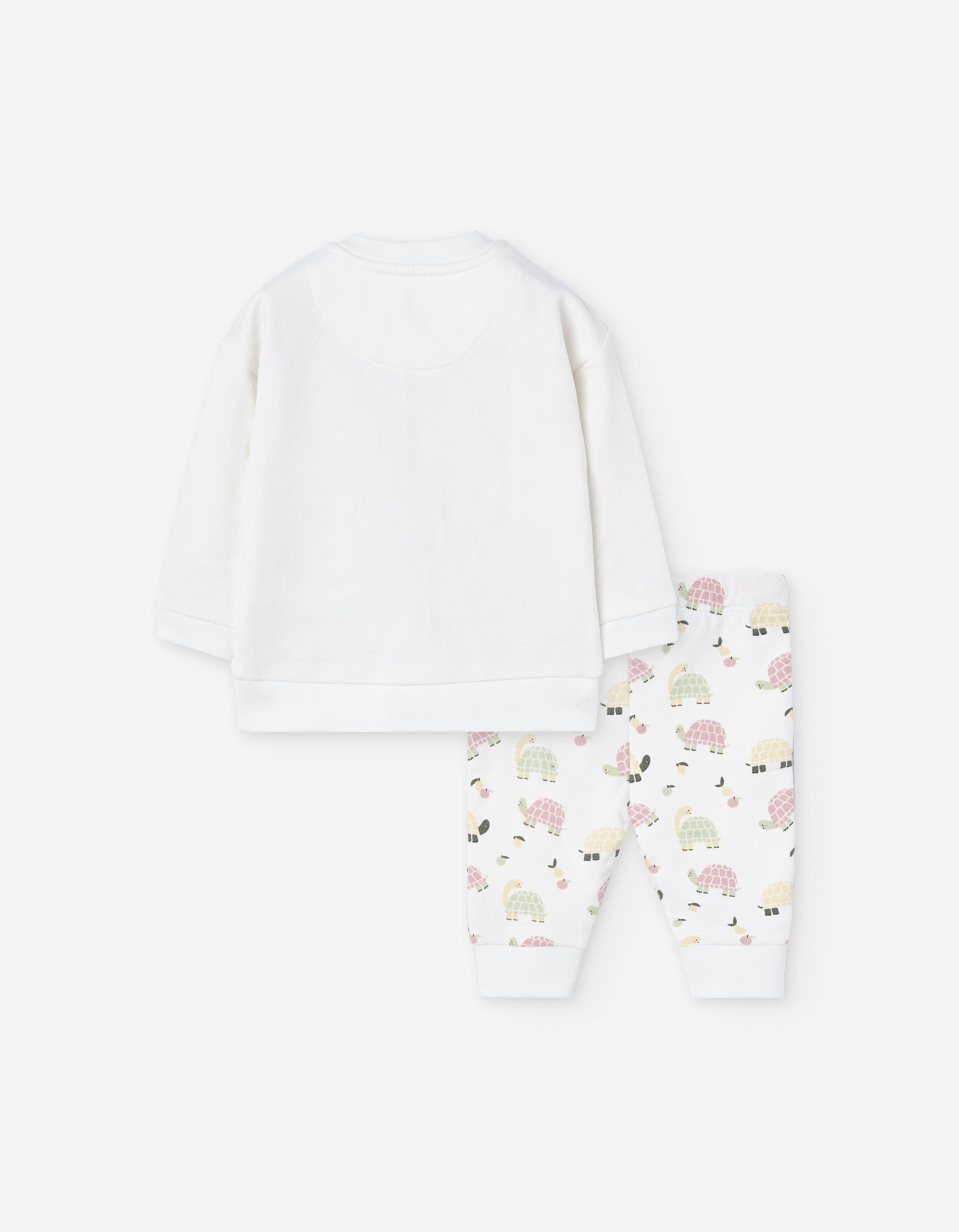 Brushed sweatshirt and trousers with turtles for newborn girls, white