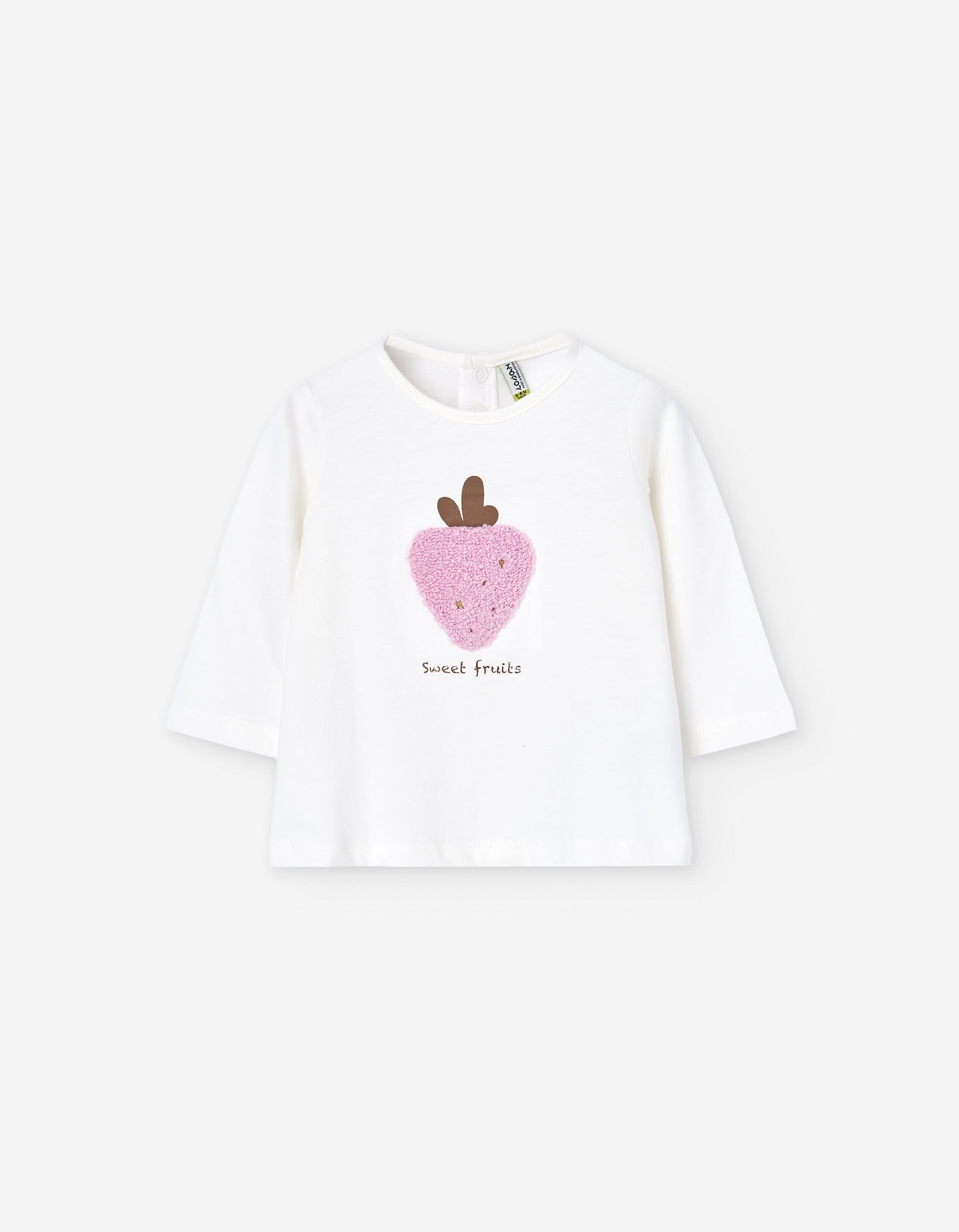 Cotton T-shirt with embroidered strawberry for baby girls, white