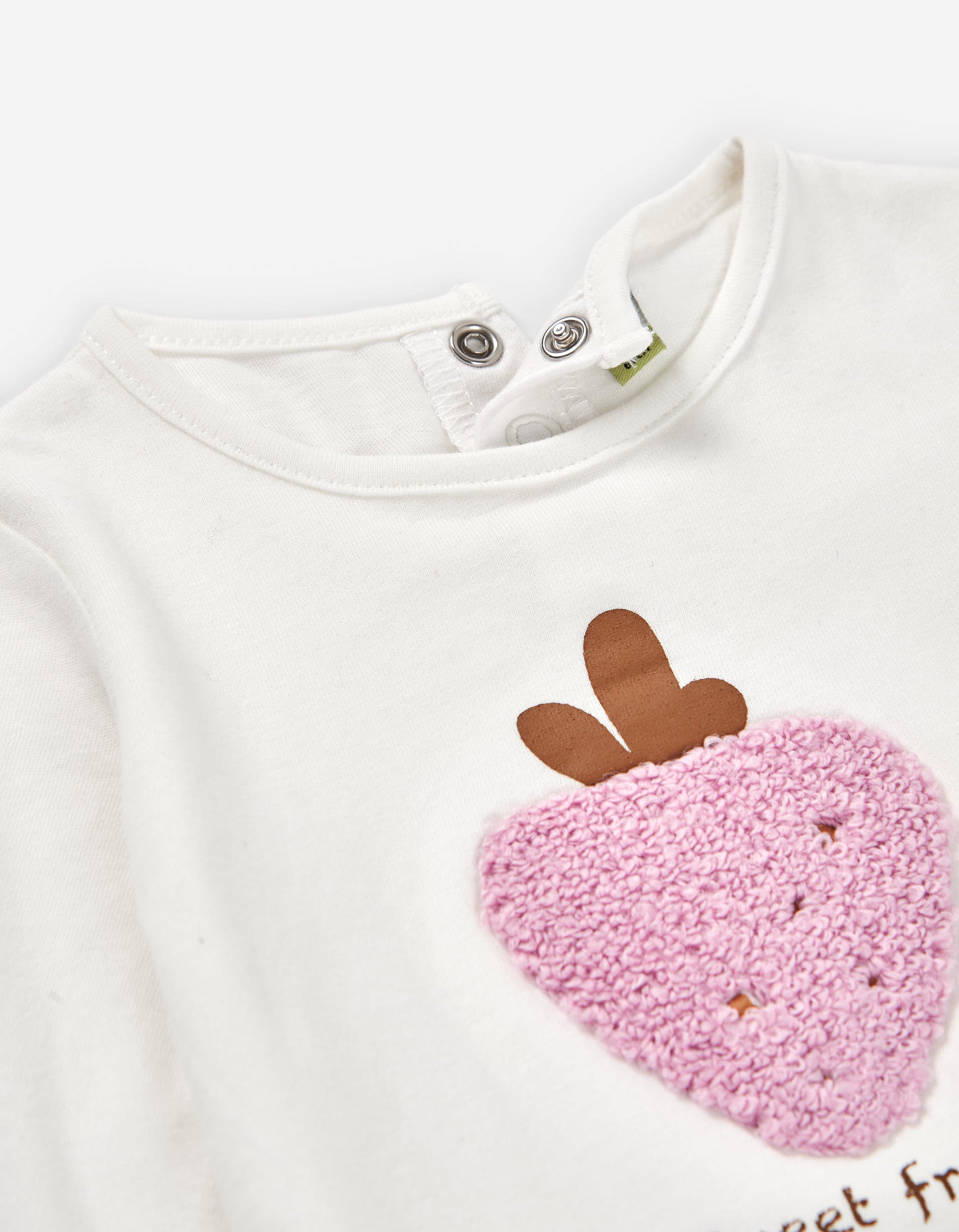 Cotton T-shirt with embroidered strawberry for baby girls, white