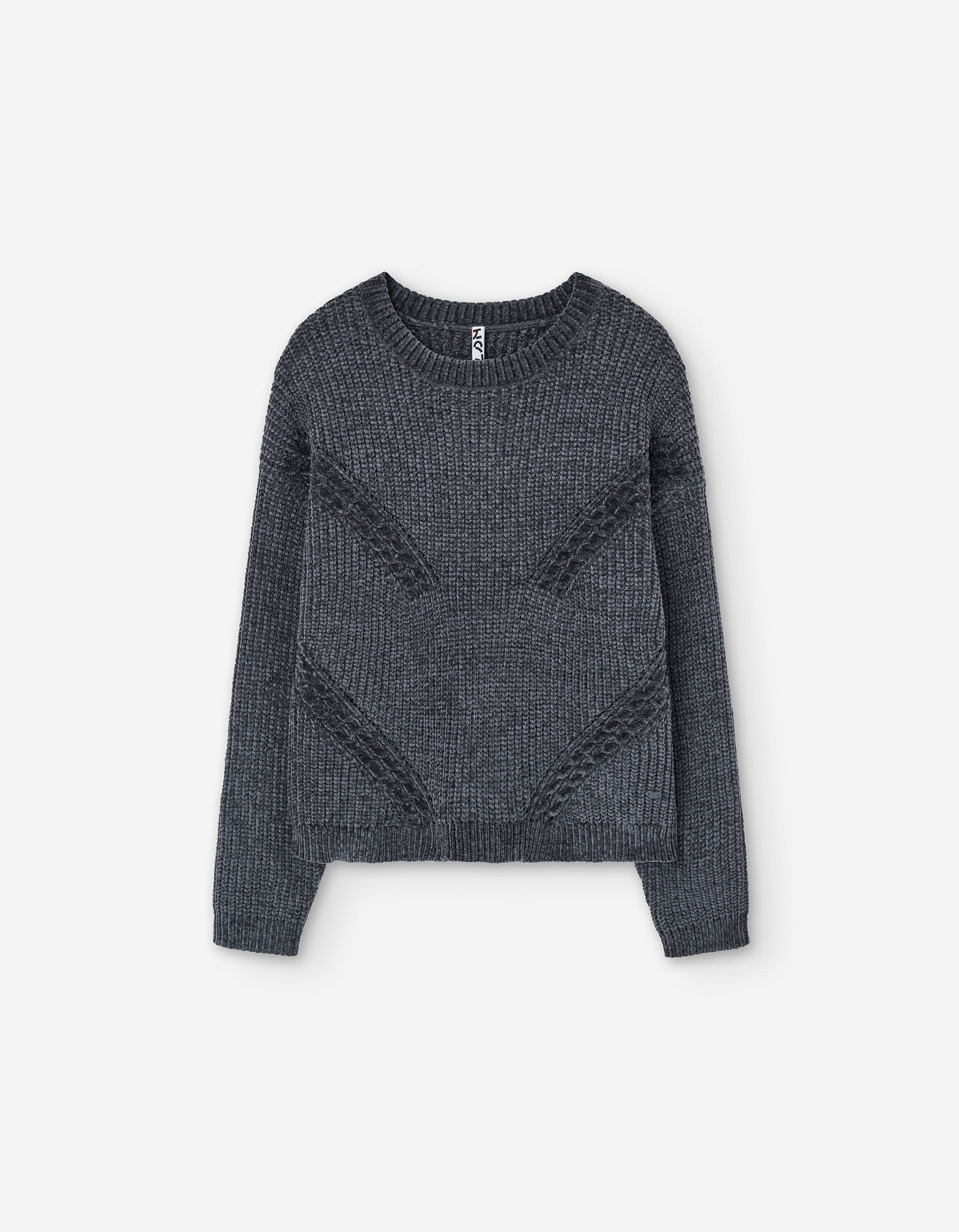 Chenille knit jumper with openwork details for girls, dark grey