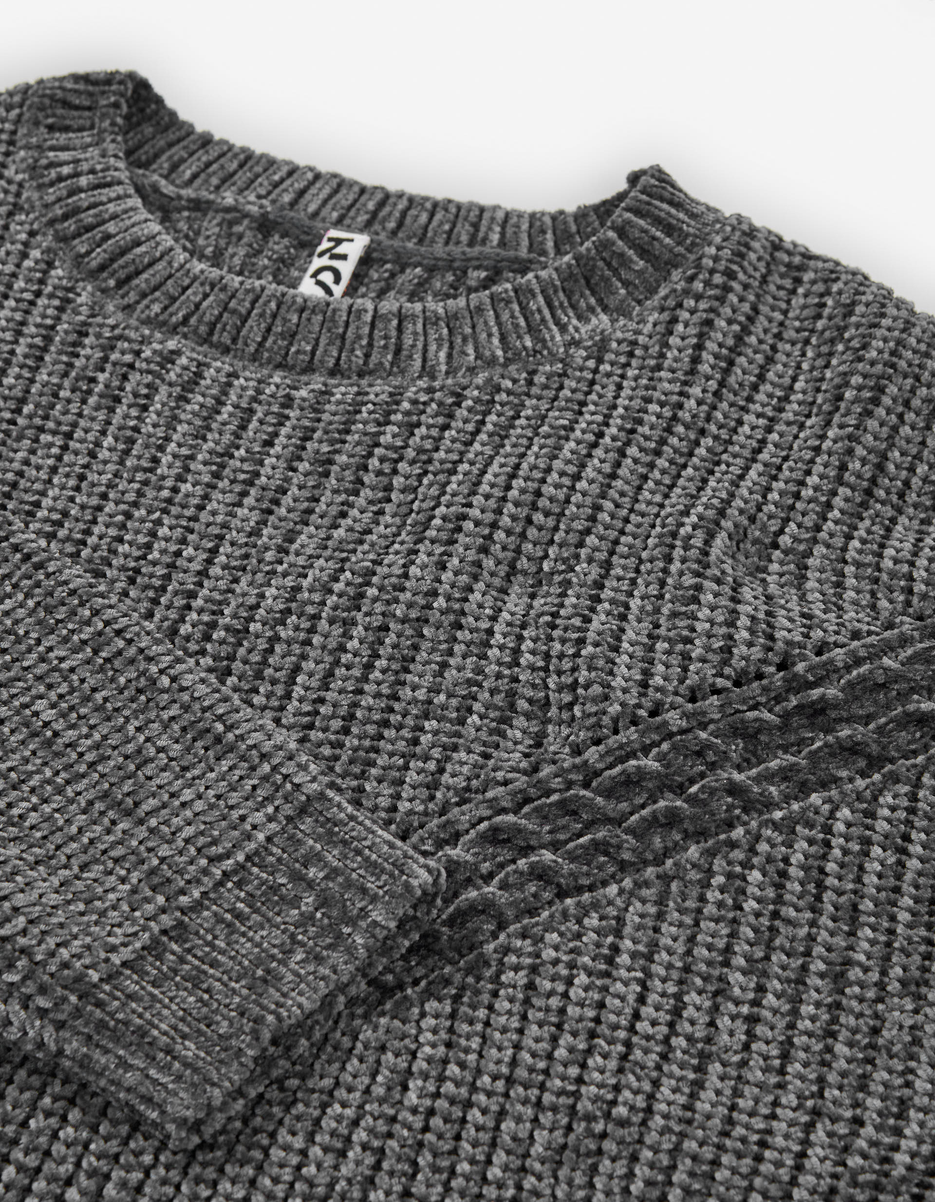 Chenille knit jumper with openwork details for girls, dark grey