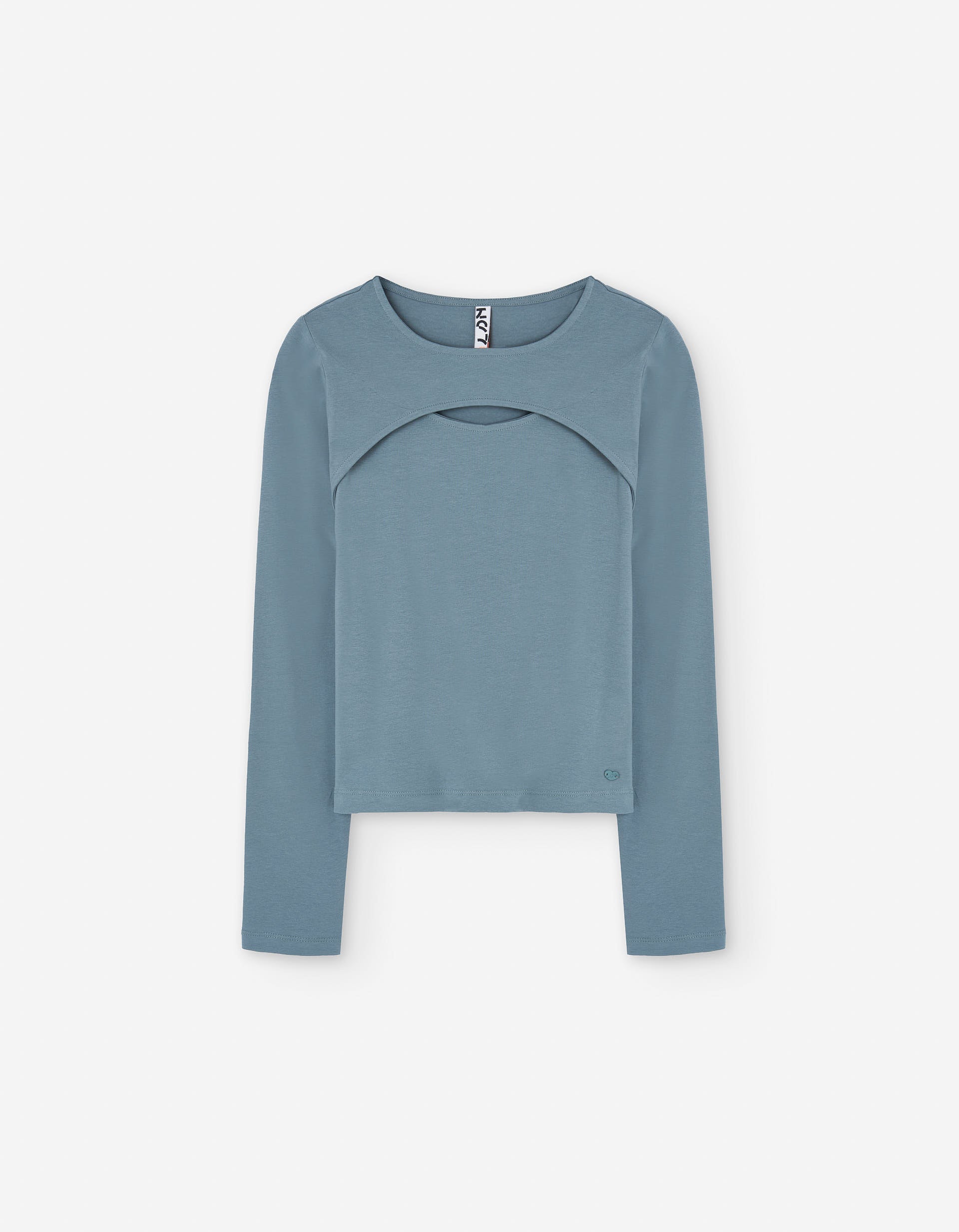 Long sleeve cotton T-shirt with front cut-out for girls, blue