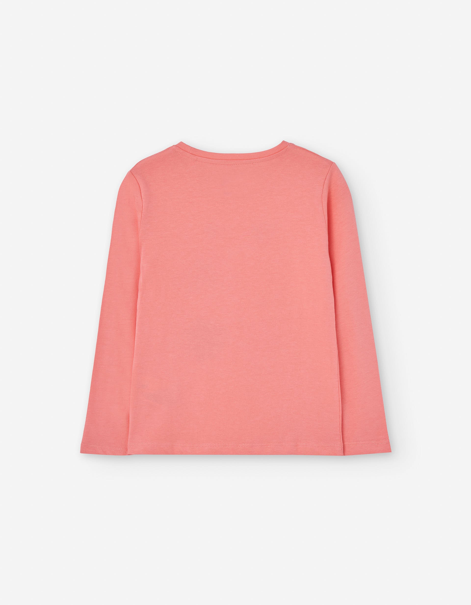 Long sleeve cotton T-shirt with front print for girls, salmon orange