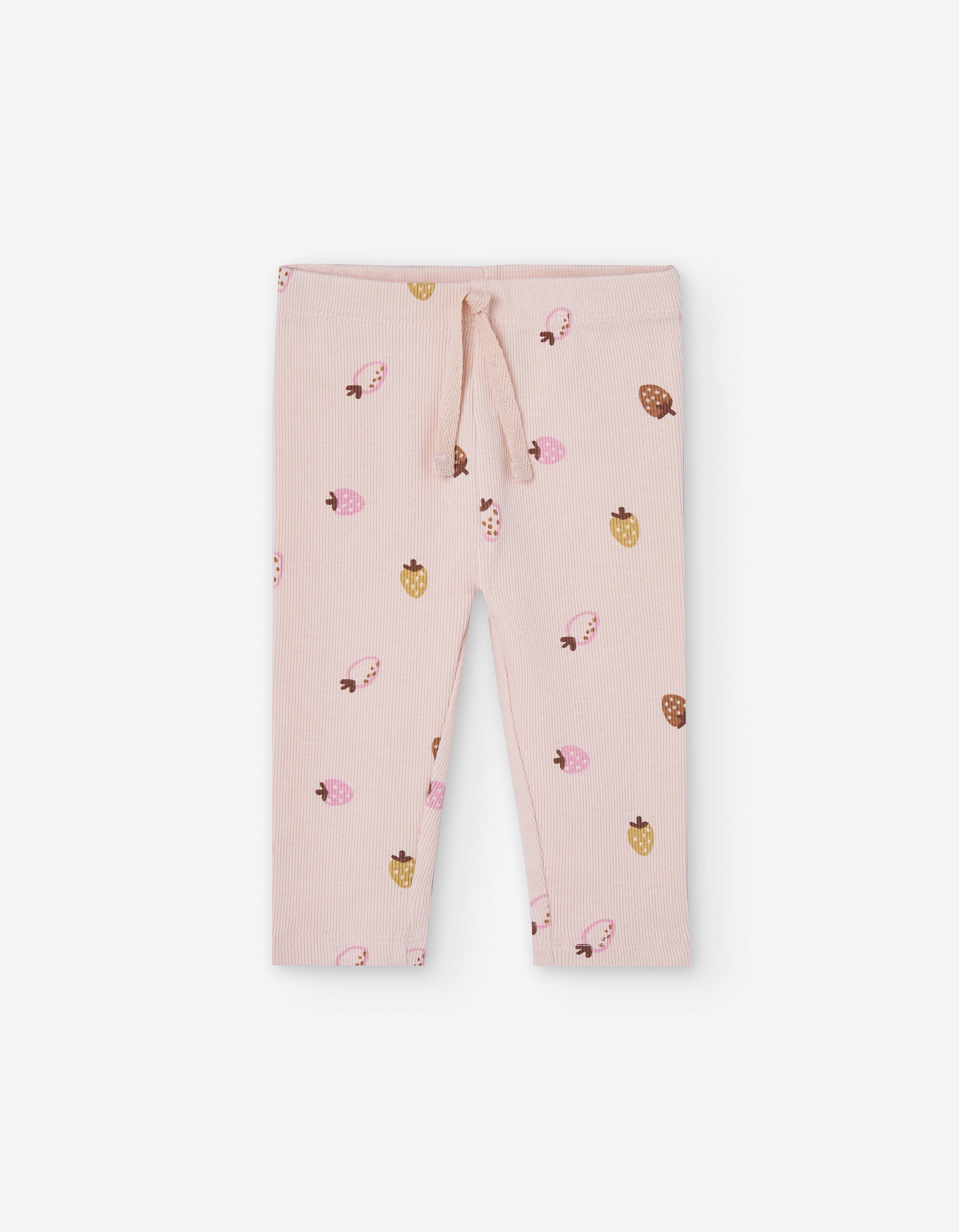 Ribbed leggings with strawberry motif for baby girls, light pink