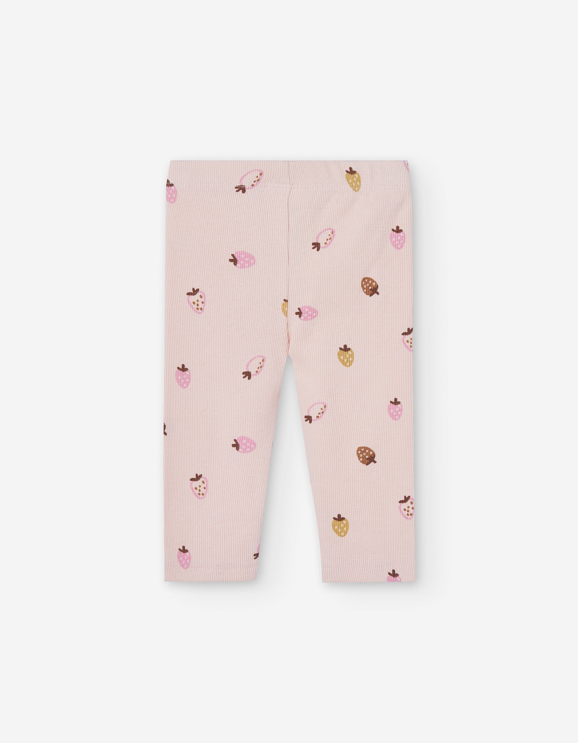 Ribbed leggings with strawberry motif for baby girls, light pink