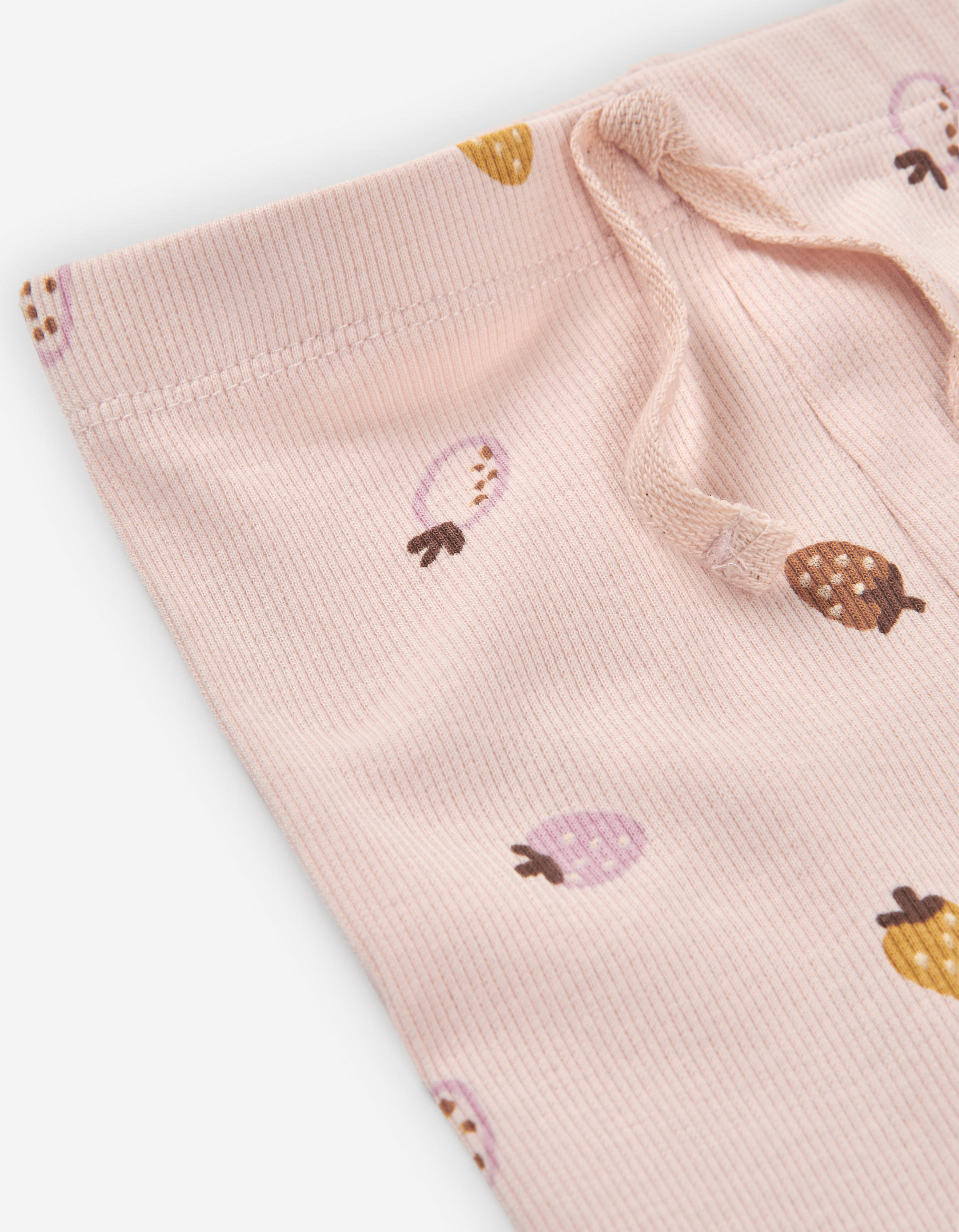Ribbed leggings with strawberry motif for baby girls, light pink