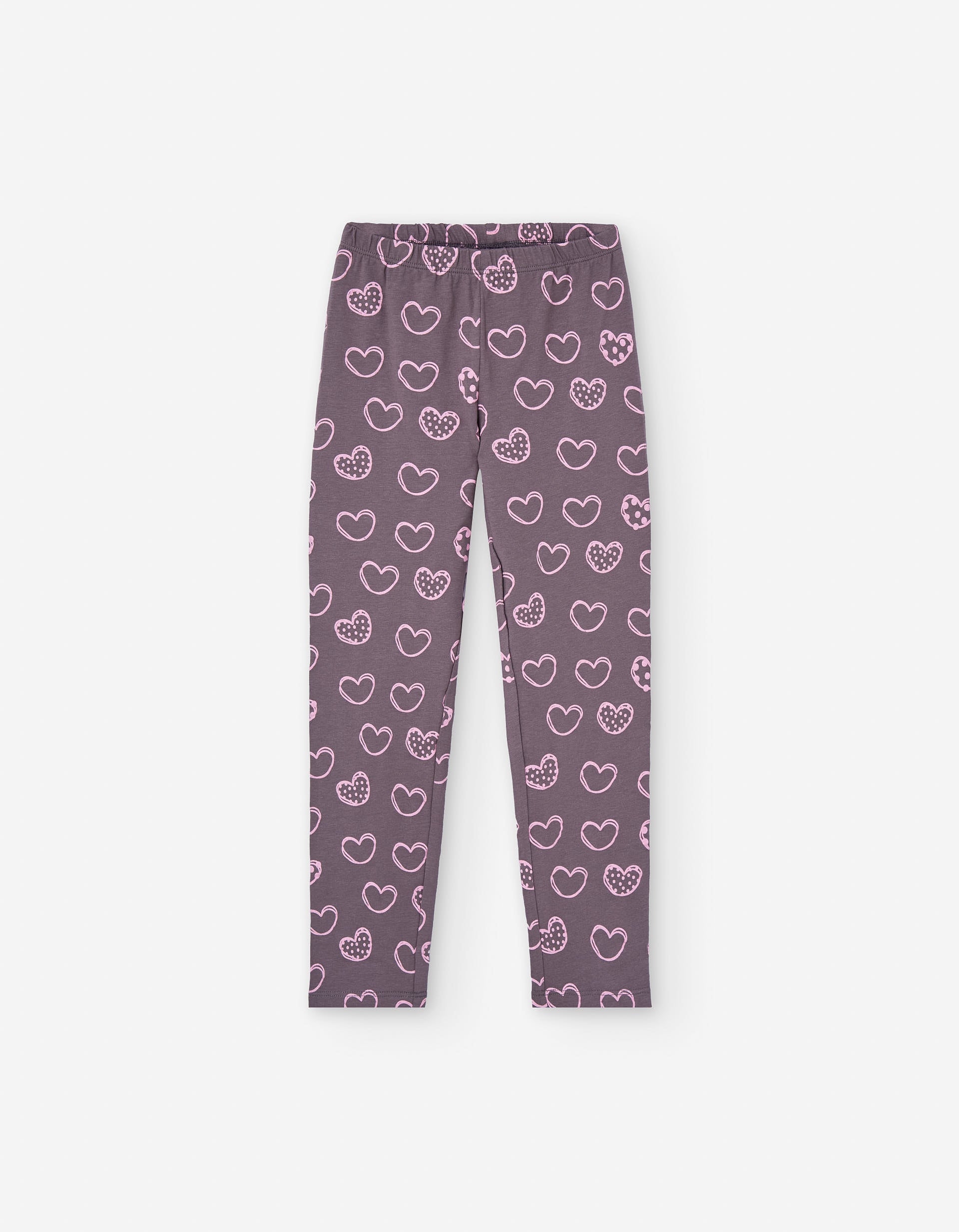Leggings with heart motif for girls, brown/pink
