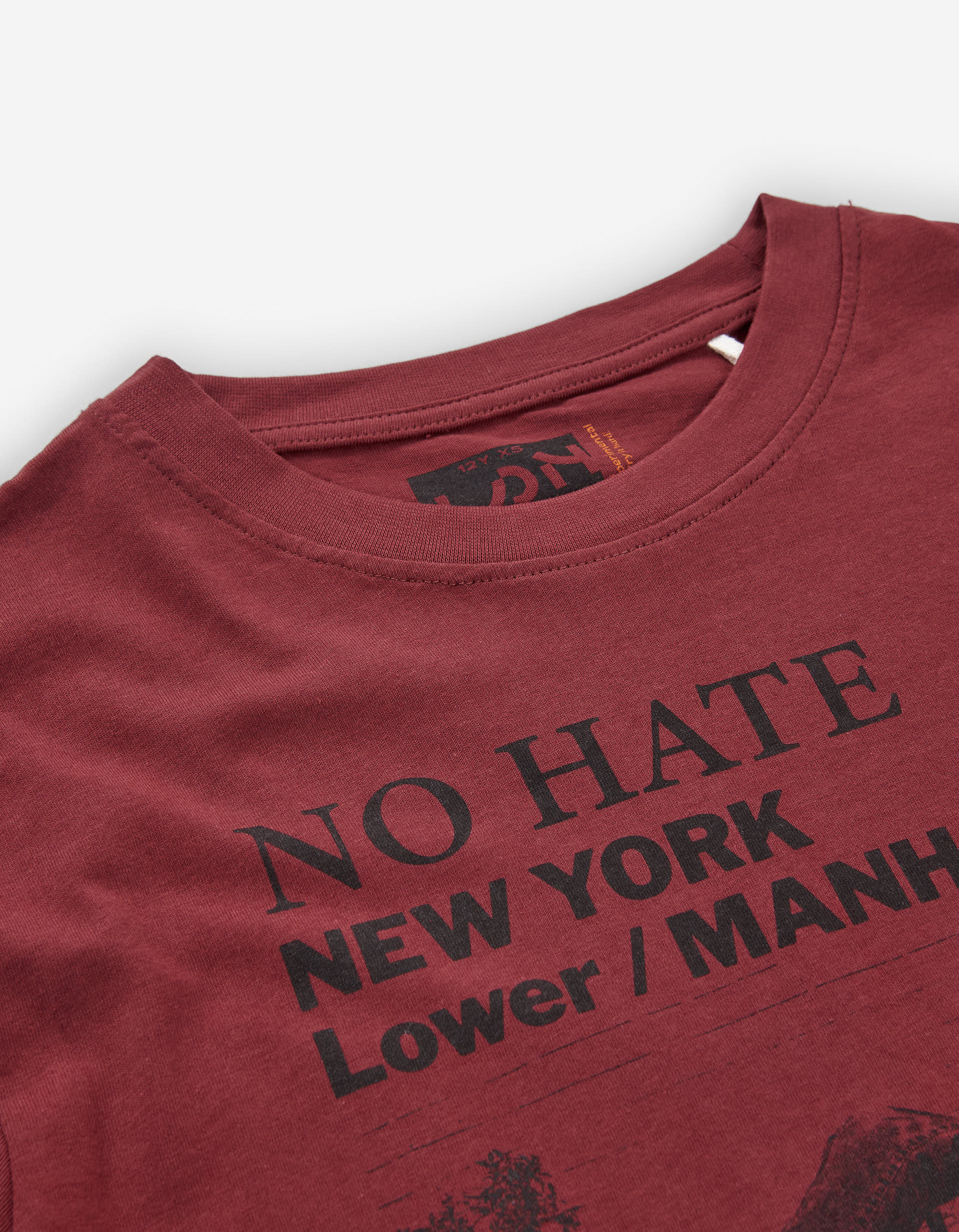 Long sleeve cotton T-shirt with New York print for boys, dark red