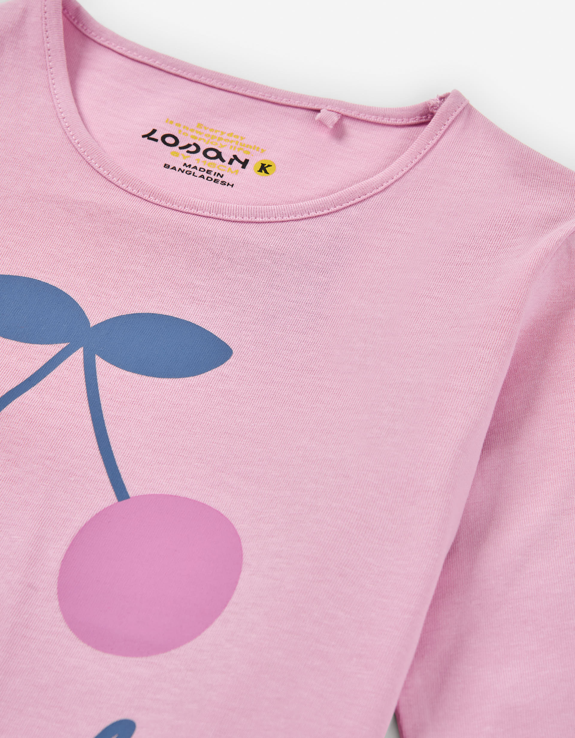 Long sleeve cotton T-shirt with cherry print for girls, pink