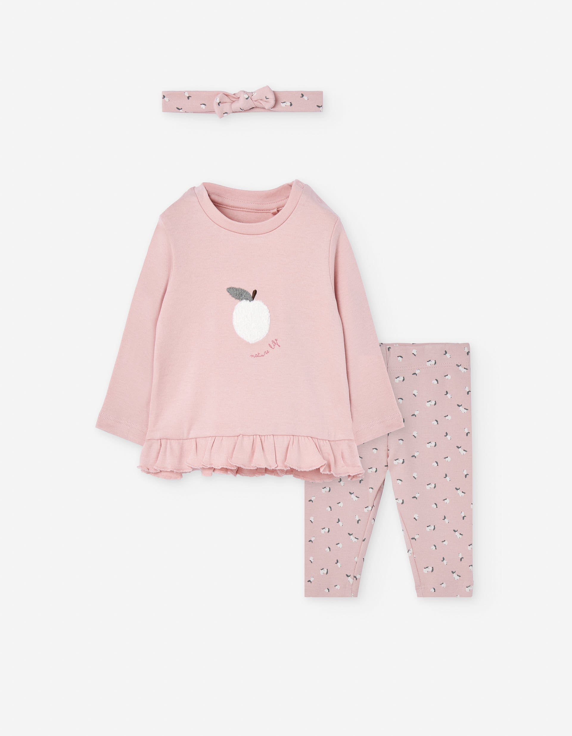 Set of long sleeve T-shirt, leggings and headband for newborn girls, pink