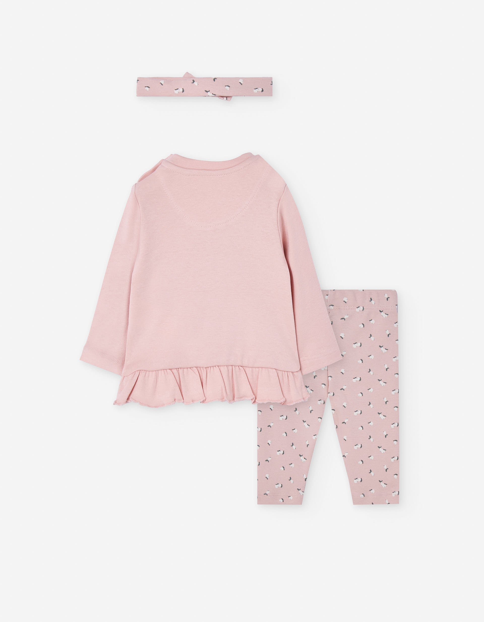 Set of long sleeve T-shirt, leggings and headband for newborn girls, pink