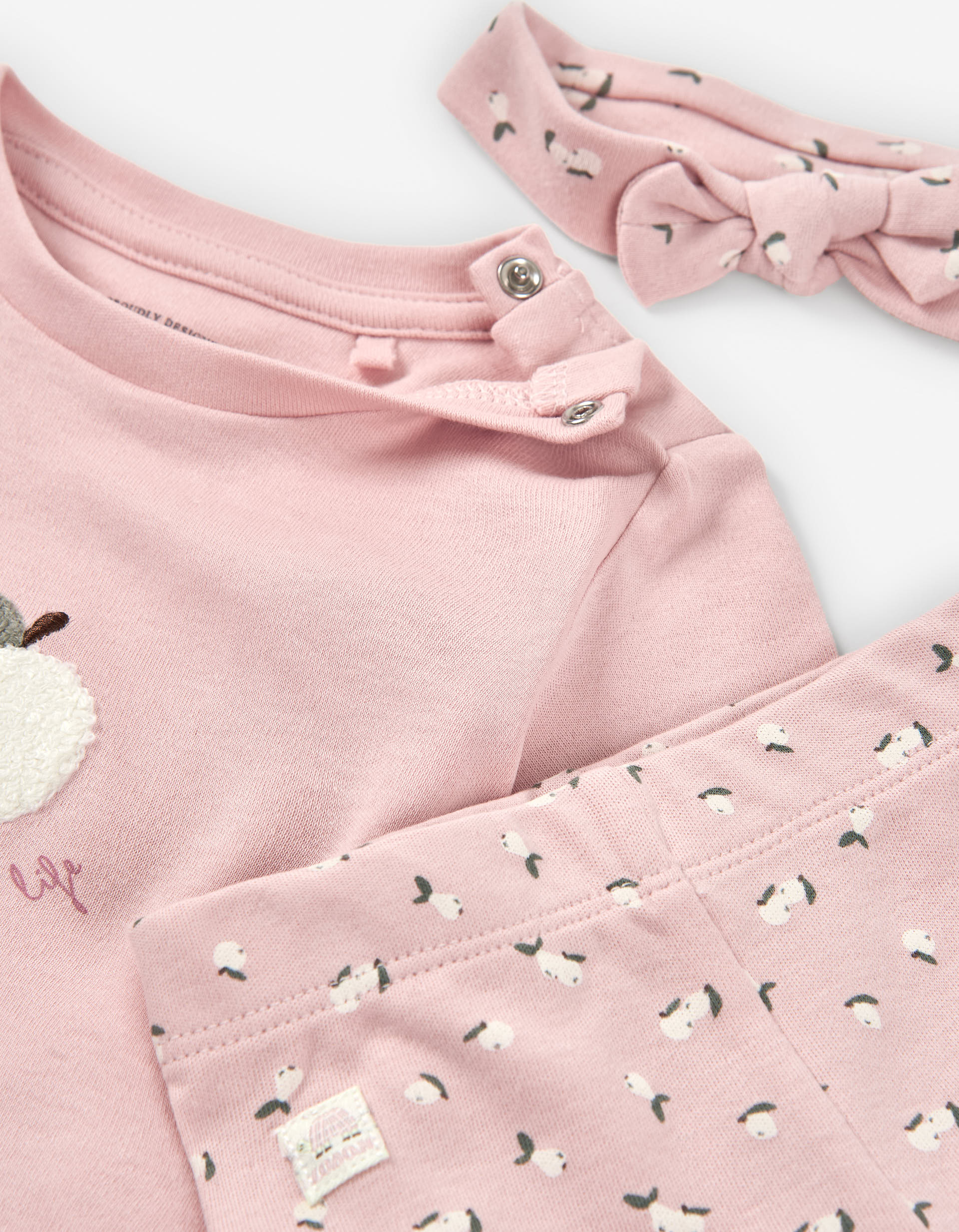 Set of long sleeve T-shirt, leggings and headband for newborn girls, pink