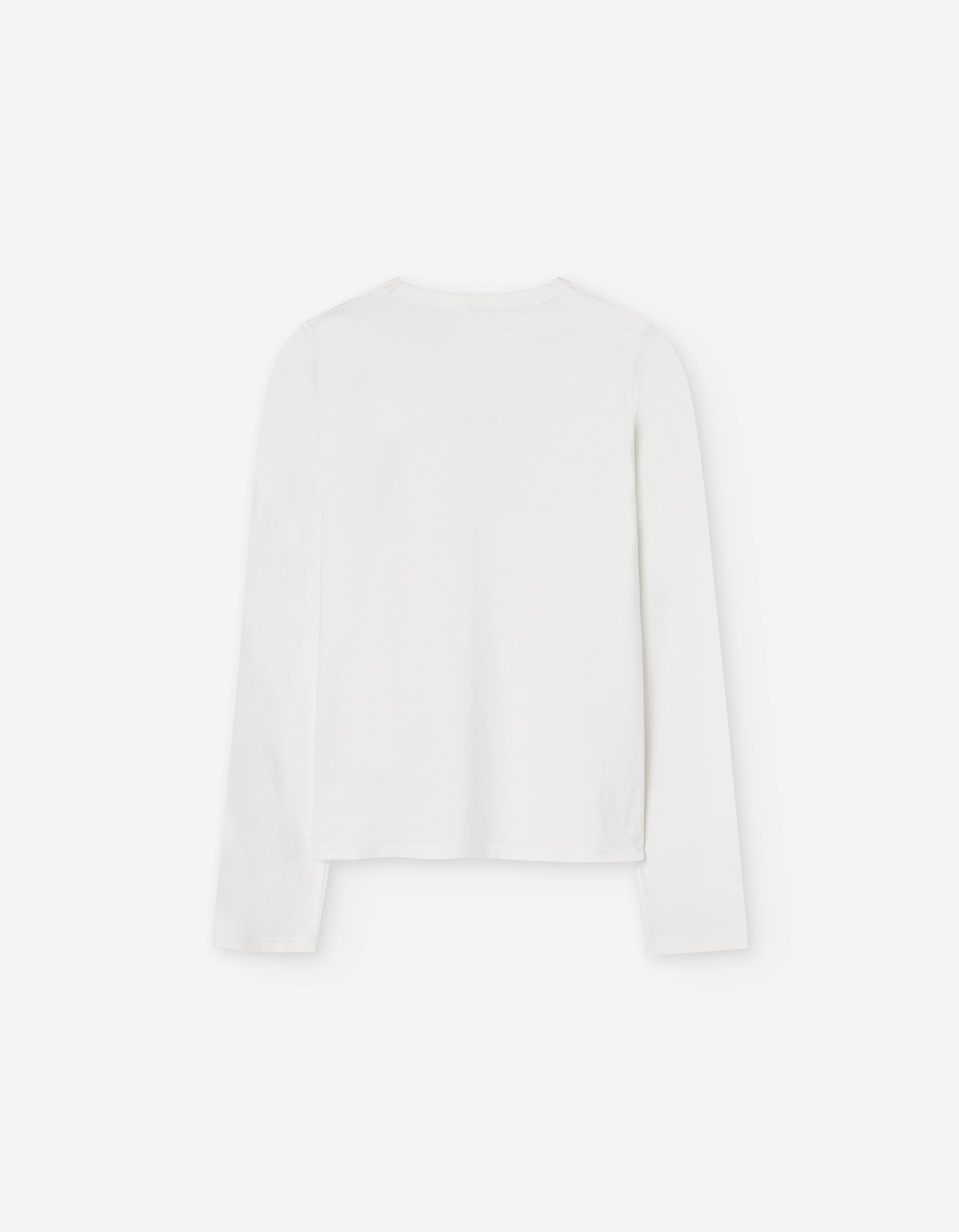 Long sleeve cotton T-shirt with heart in strass for girls, white