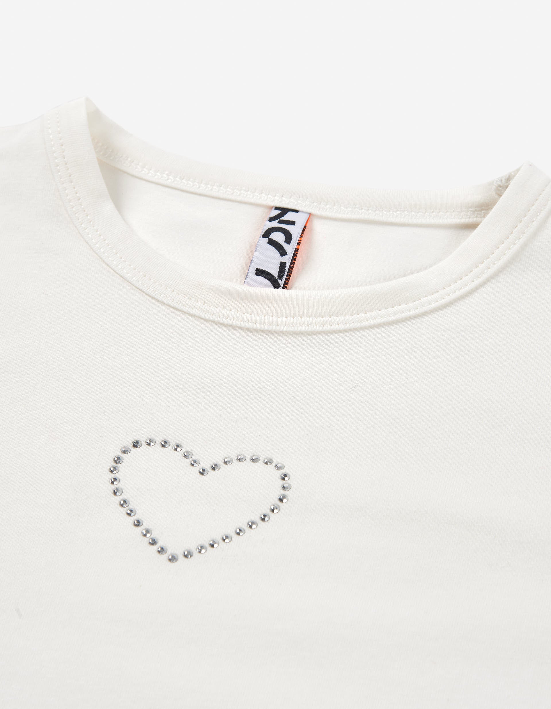 Long sleeve cotton T-shirt with heart in strass for girls, white