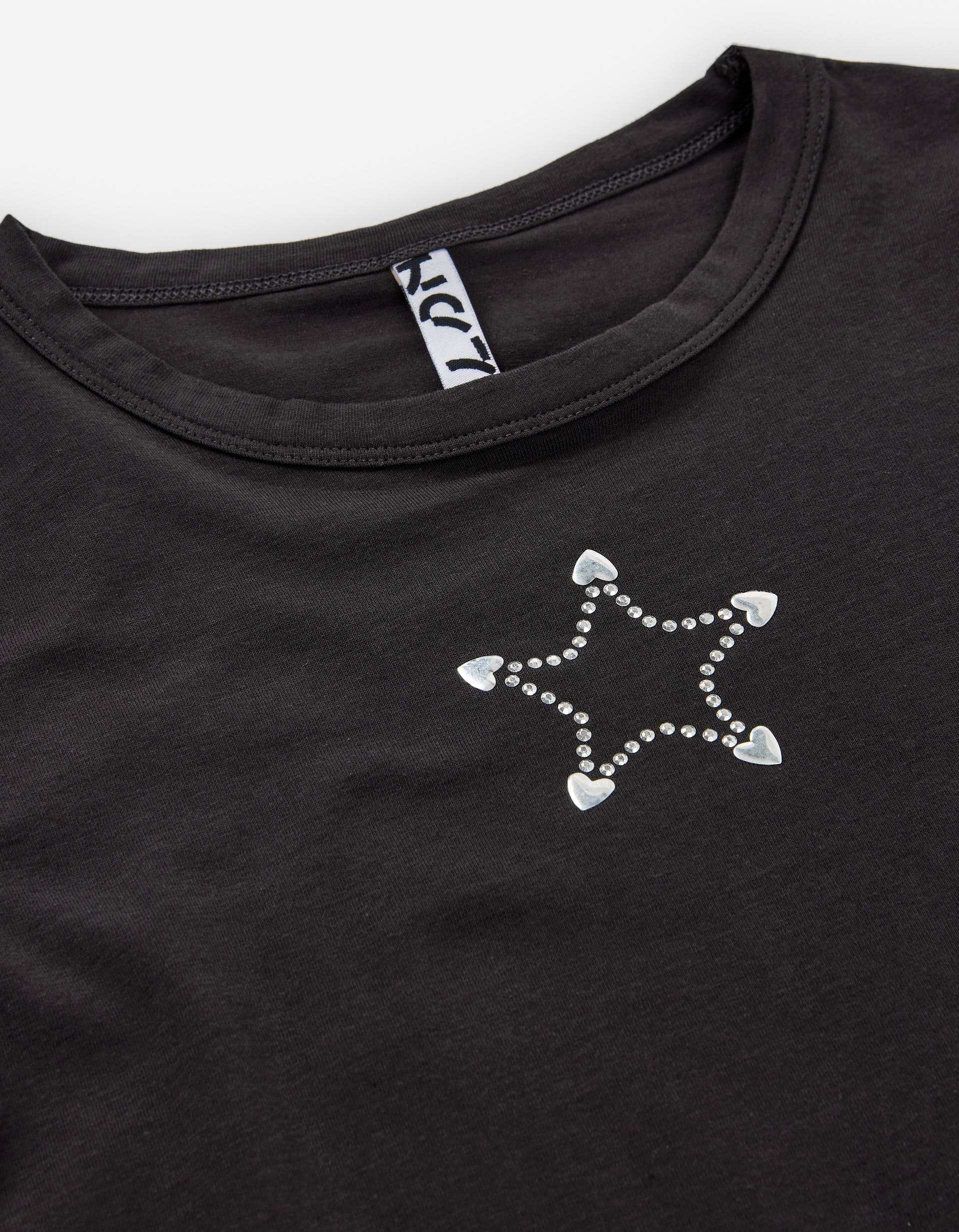 Long sleeve cotton T-shirt with star in strass for girls, black