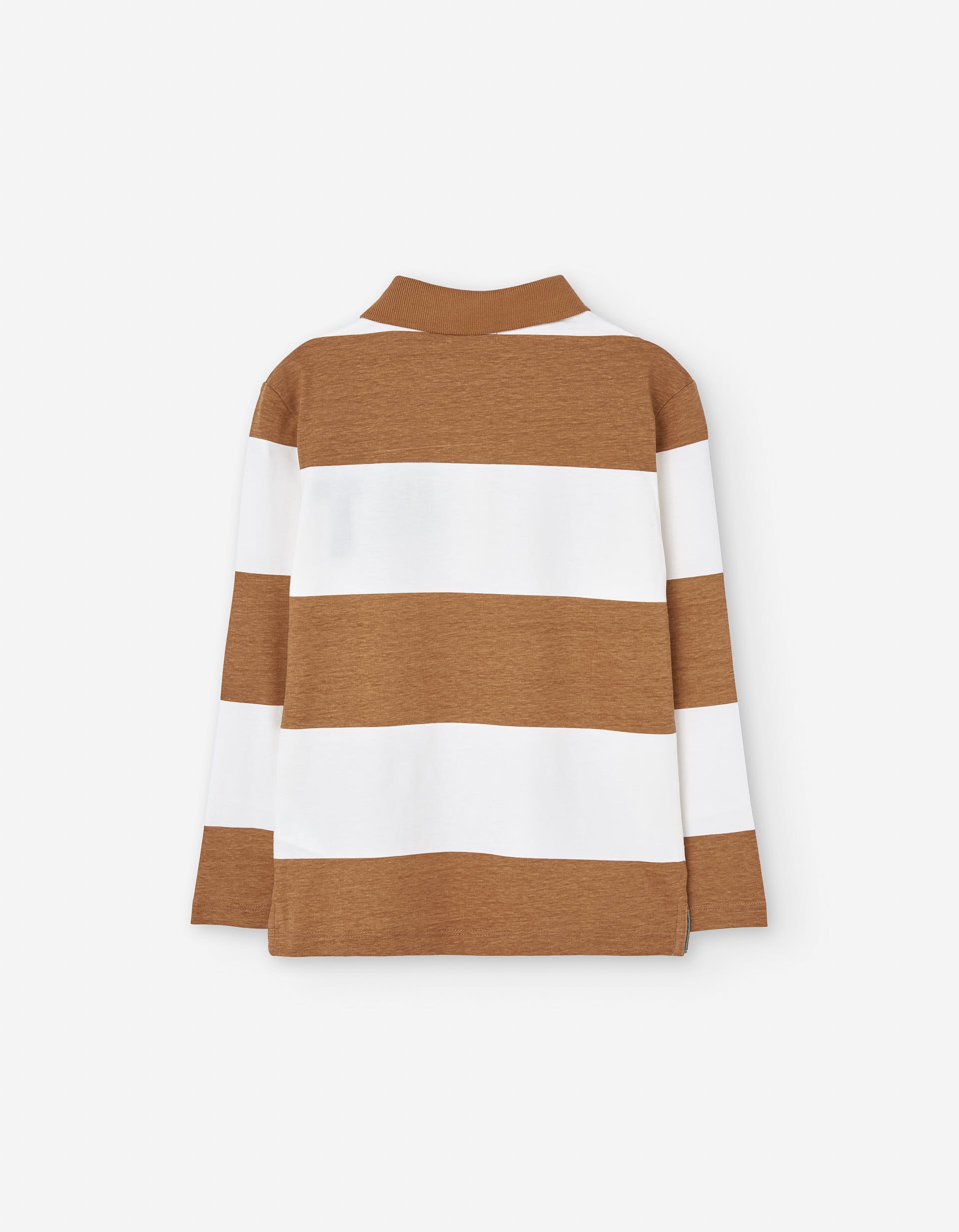 Long sleeve cotton polo shirt with stripes for boys, brown/white