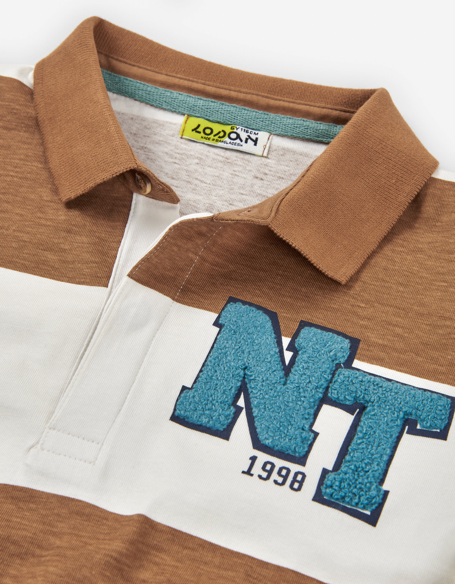 Long sleeve cotton polo shirt with stripes for boys, brown/white