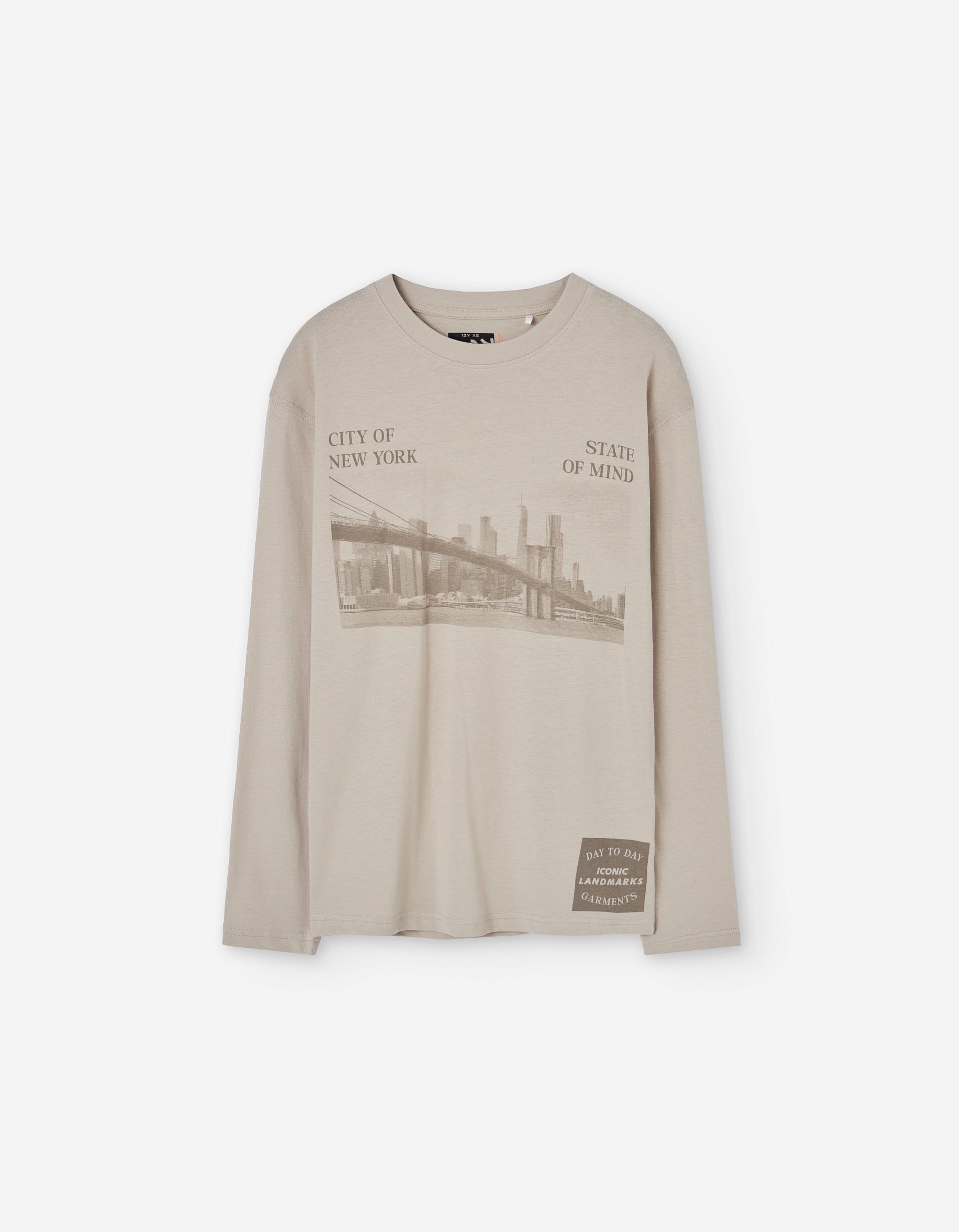 Long sleeve cotton T-shirt with New York print for boys, beige