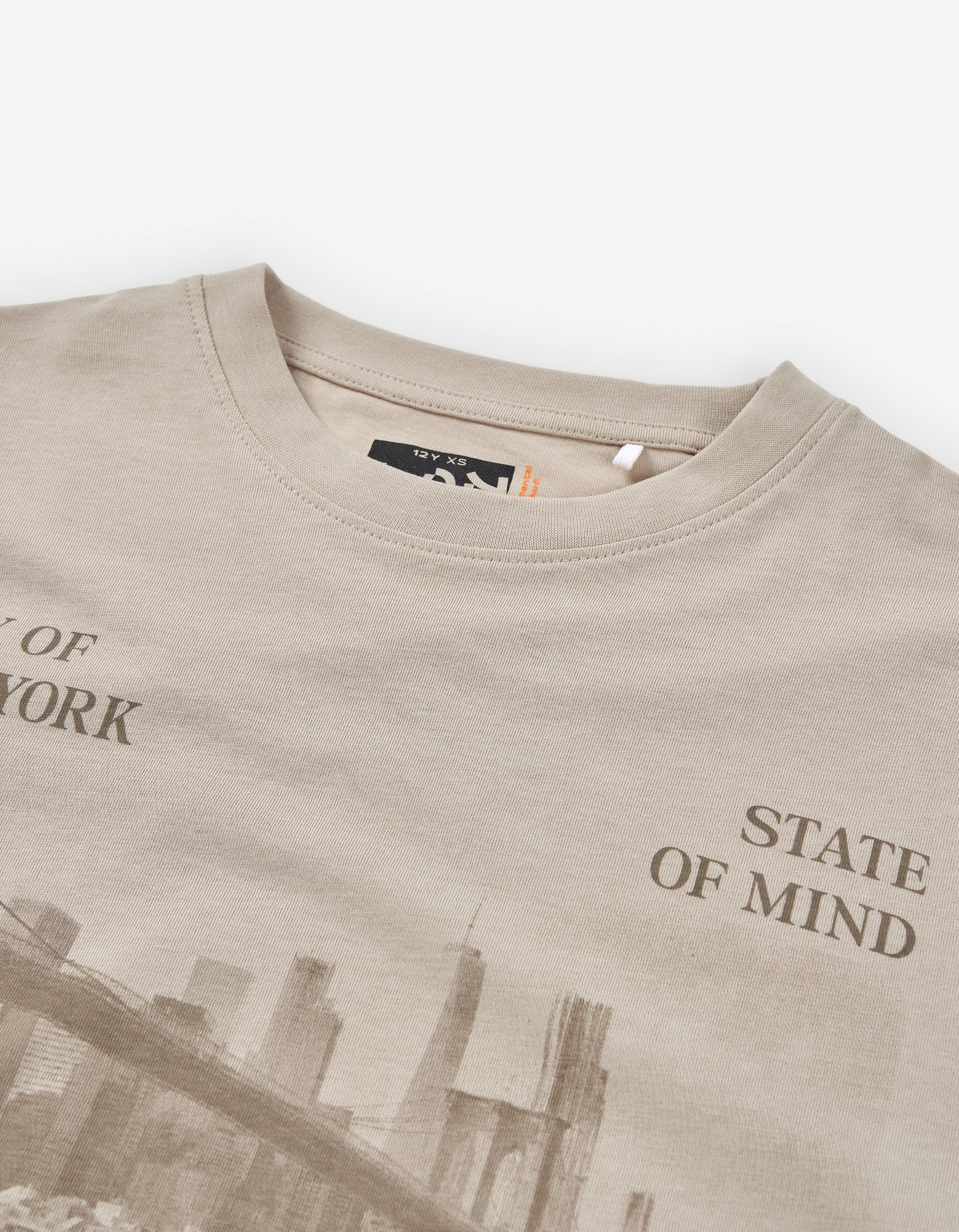 Long sleeve cotton T-shirt with New York print for boys, beige