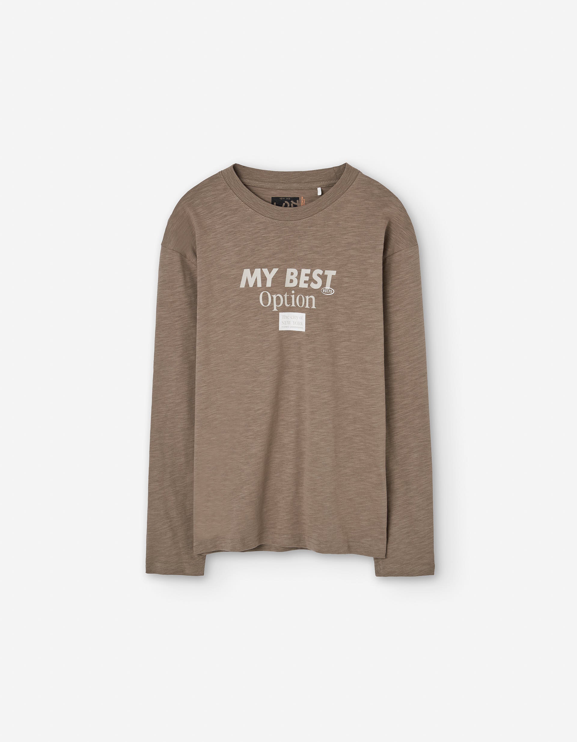 T-shirt de algodão com estampado New York para menino, castanho