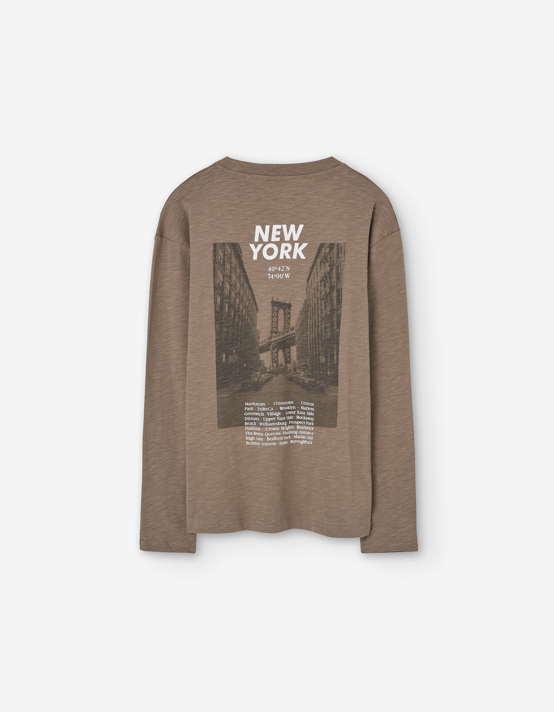 T-shirt de algodão com estampado New York para menino, castanho