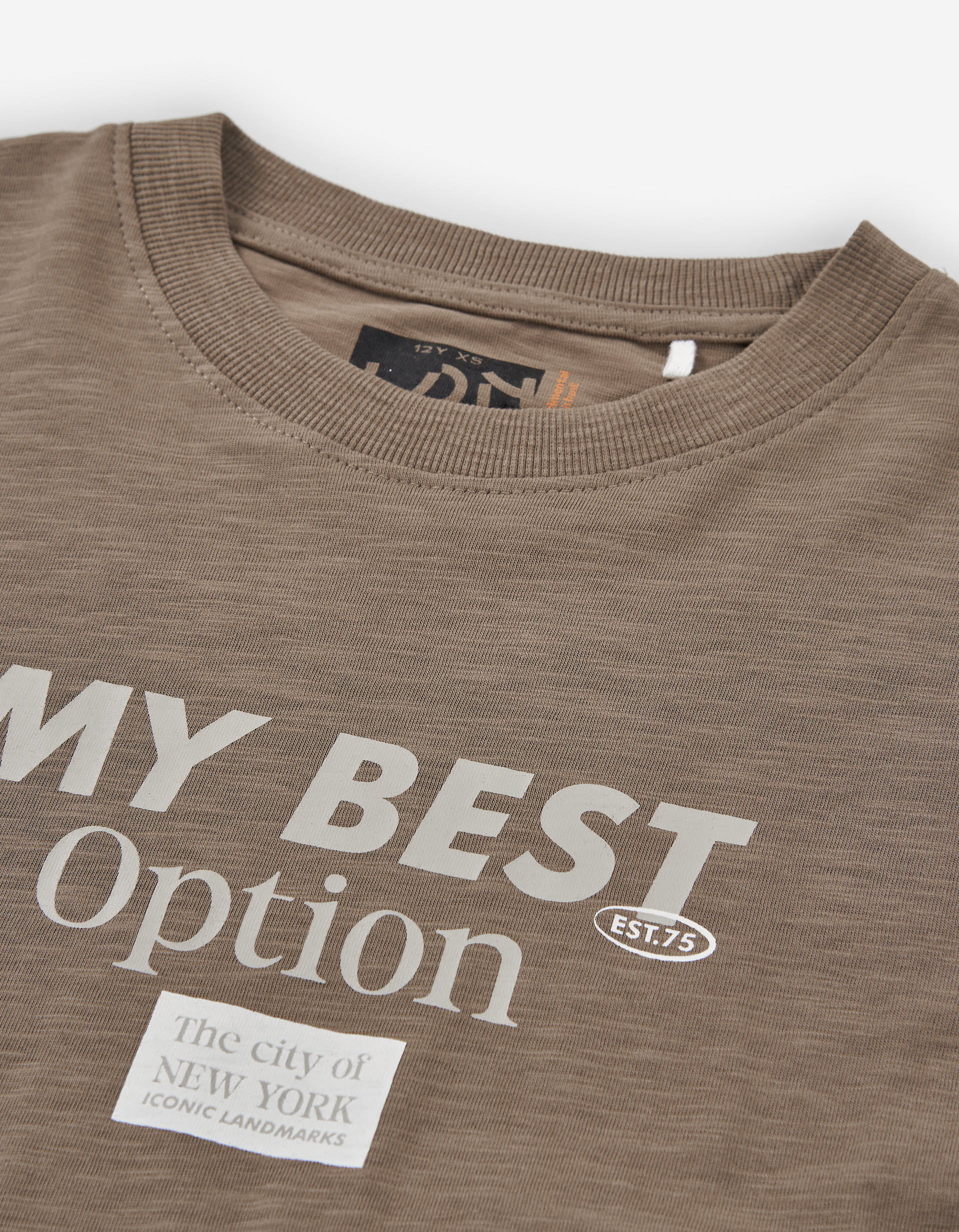 T-shirt de algodão com estampado New York para menino, castanho