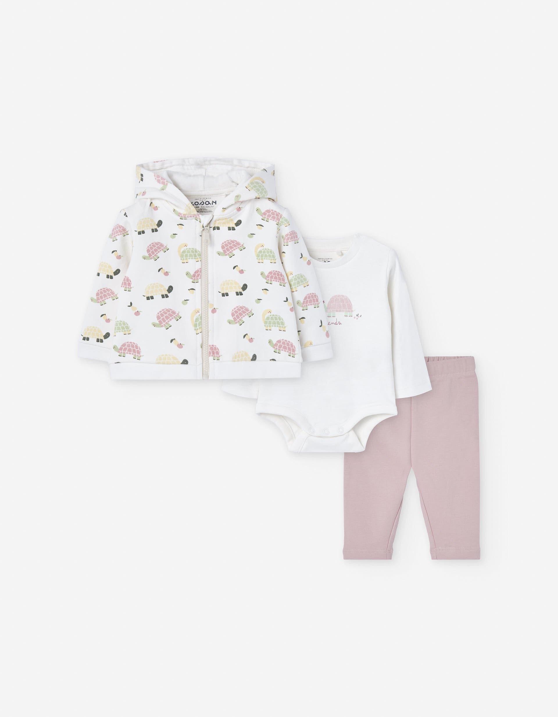 3-piece cotton set with turtle prints for newborn girls, white/pink