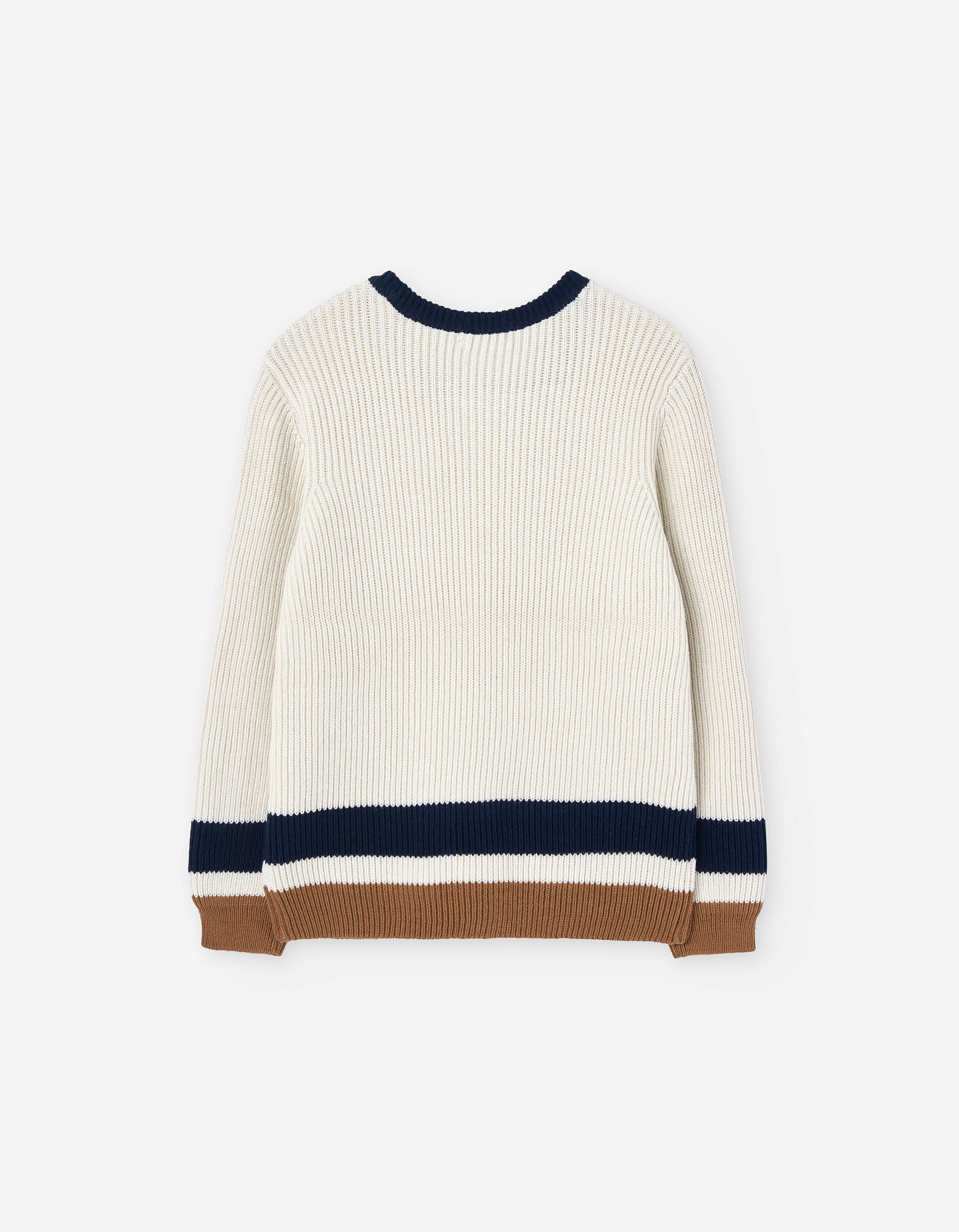 Knitted jumper with bouclé embroidery for boys, white/blue/brown