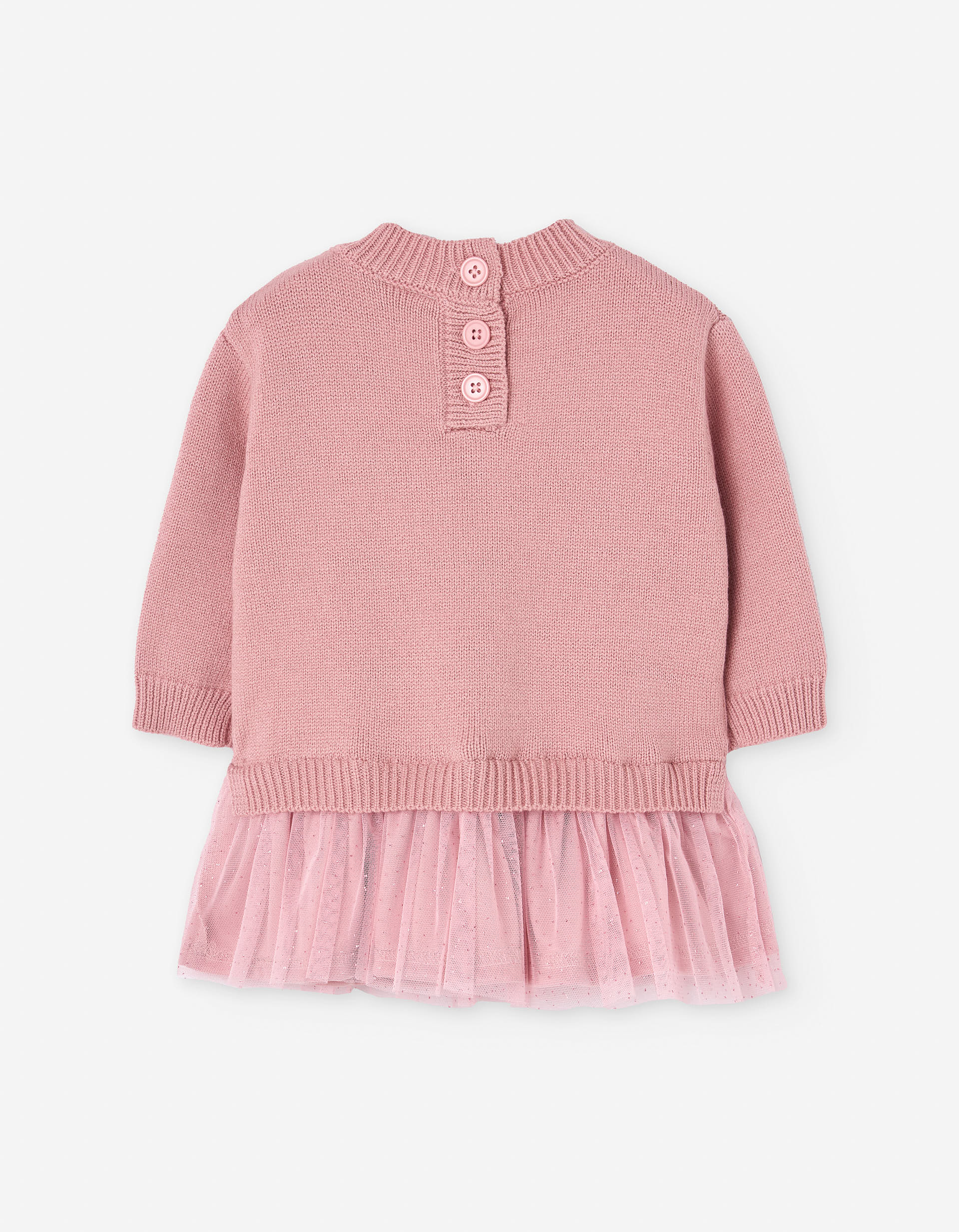 Dual-fabric dress with tulle skirt for baby girls, pink