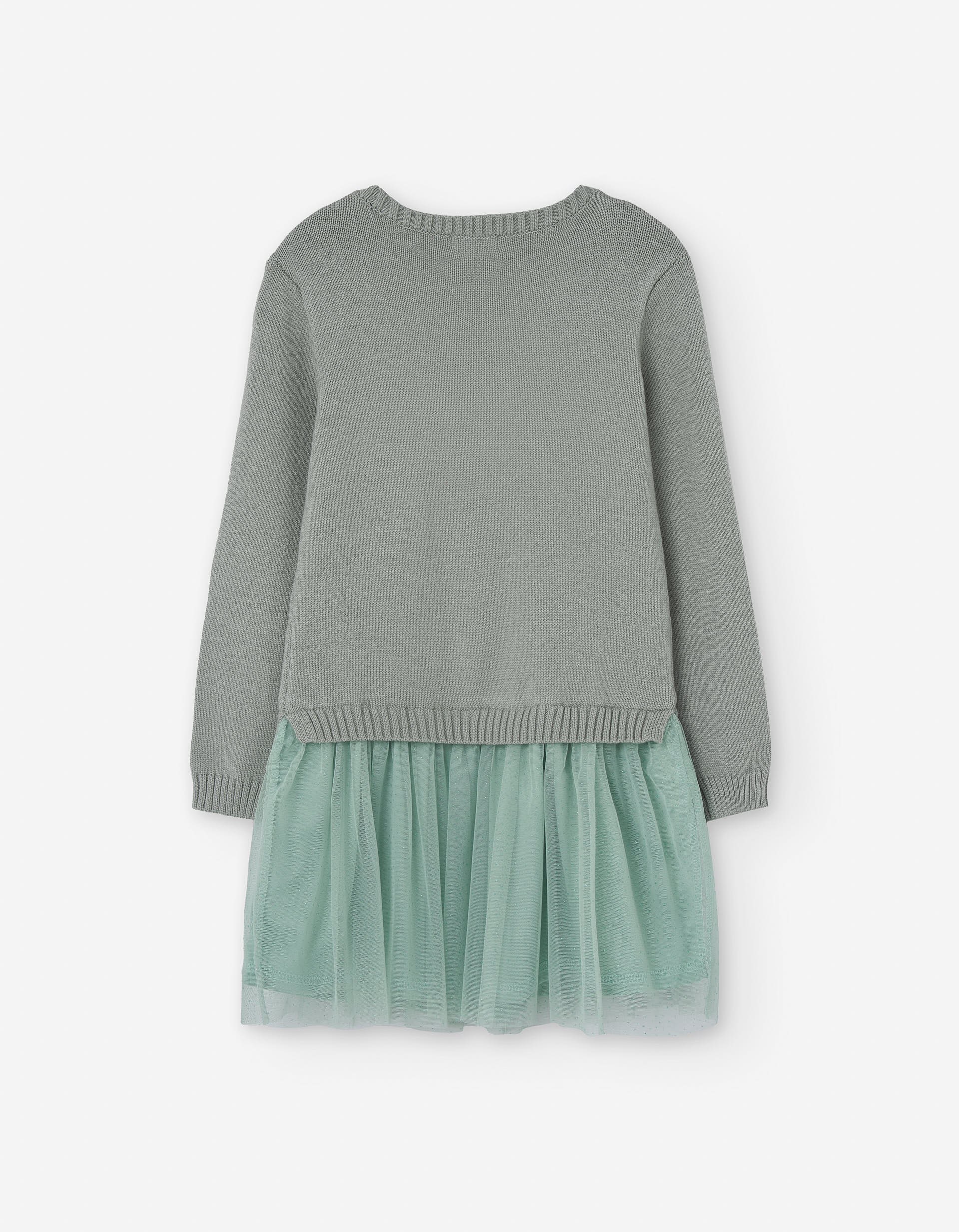 Vestido combinado com saia de tule para menina, cinza/verde