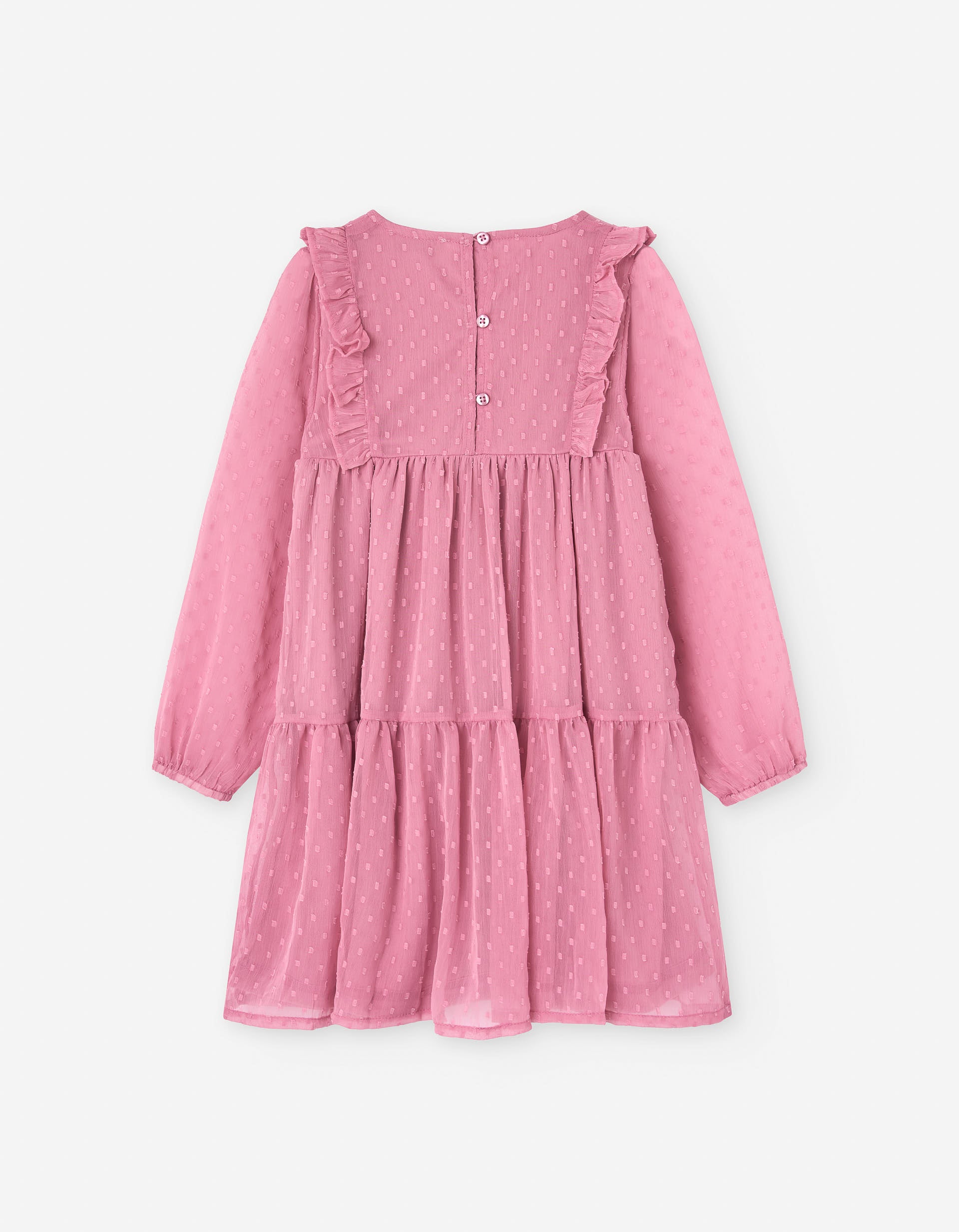 Vestido plumeti de manga comprida com folhos para menina, rosa