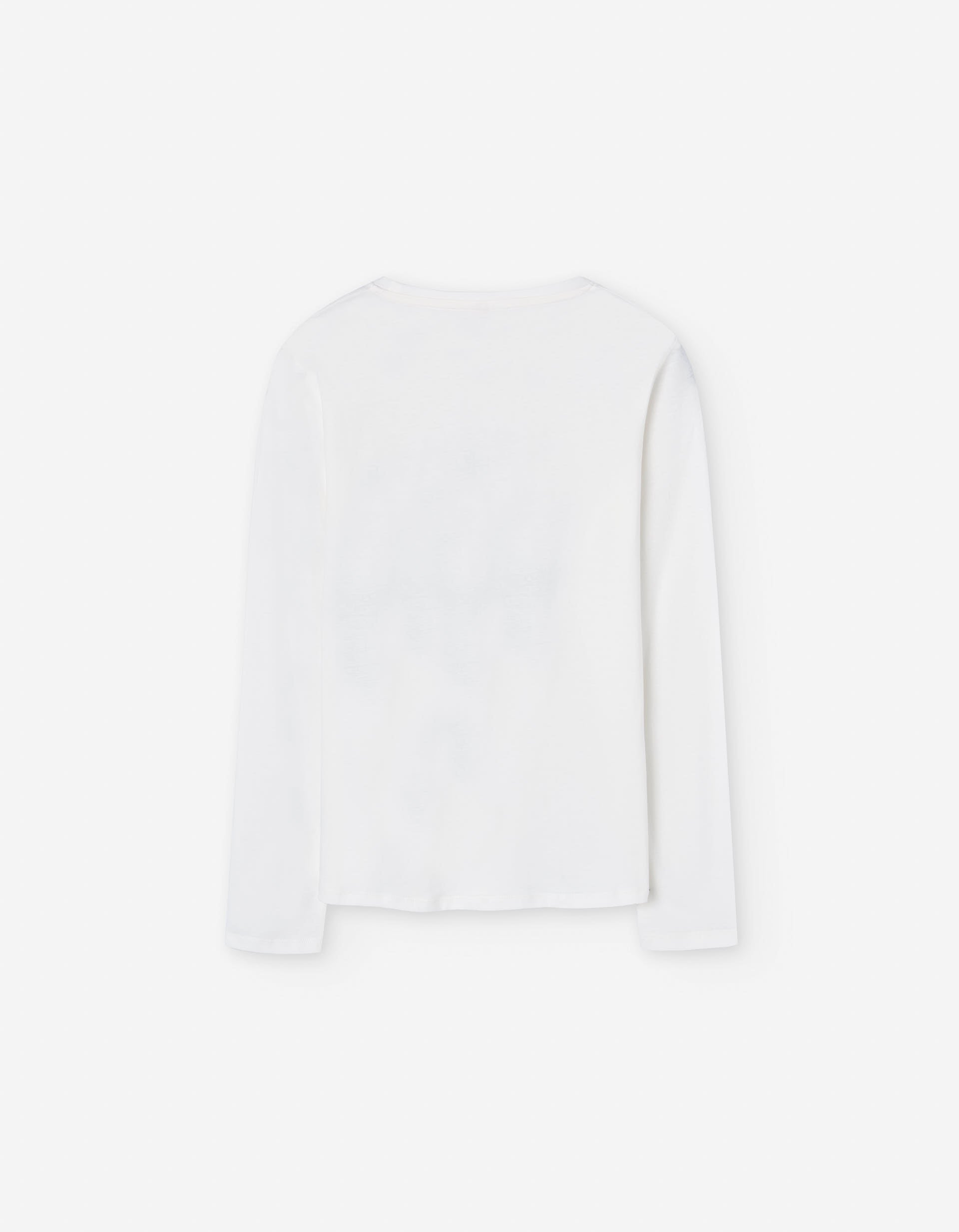 Long sleeve cotton T-shirt with star print and strass for girls, white