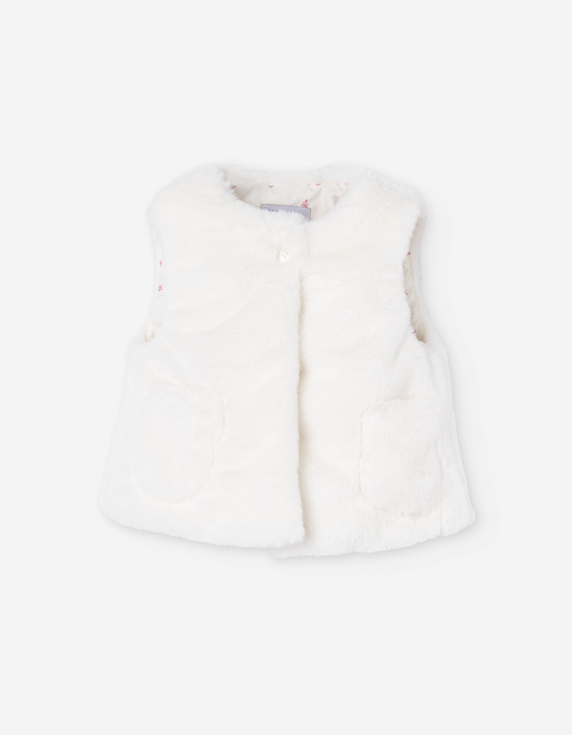 Faux fur vest with front pockets for baby girls, white