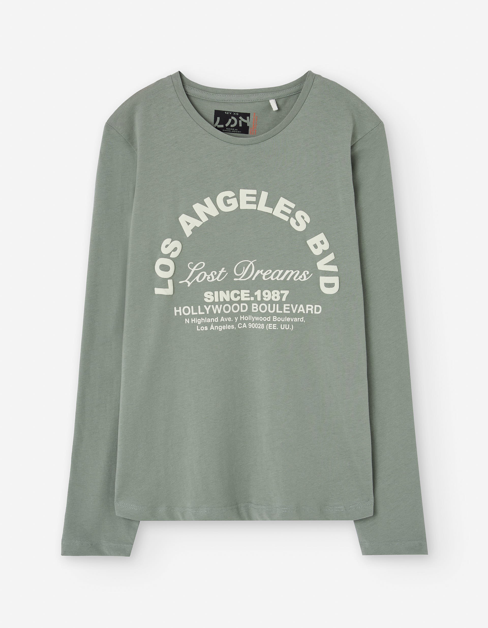 Long sleeve cotton T-shirt with Los Angeles print for girls, grey
