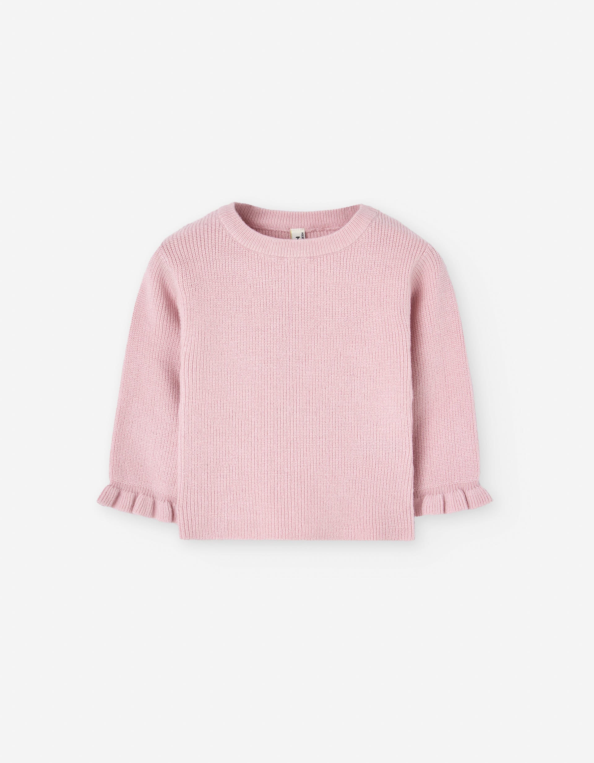 Knitted ribbed jumper with ruffled cuffs for baby girls, pink