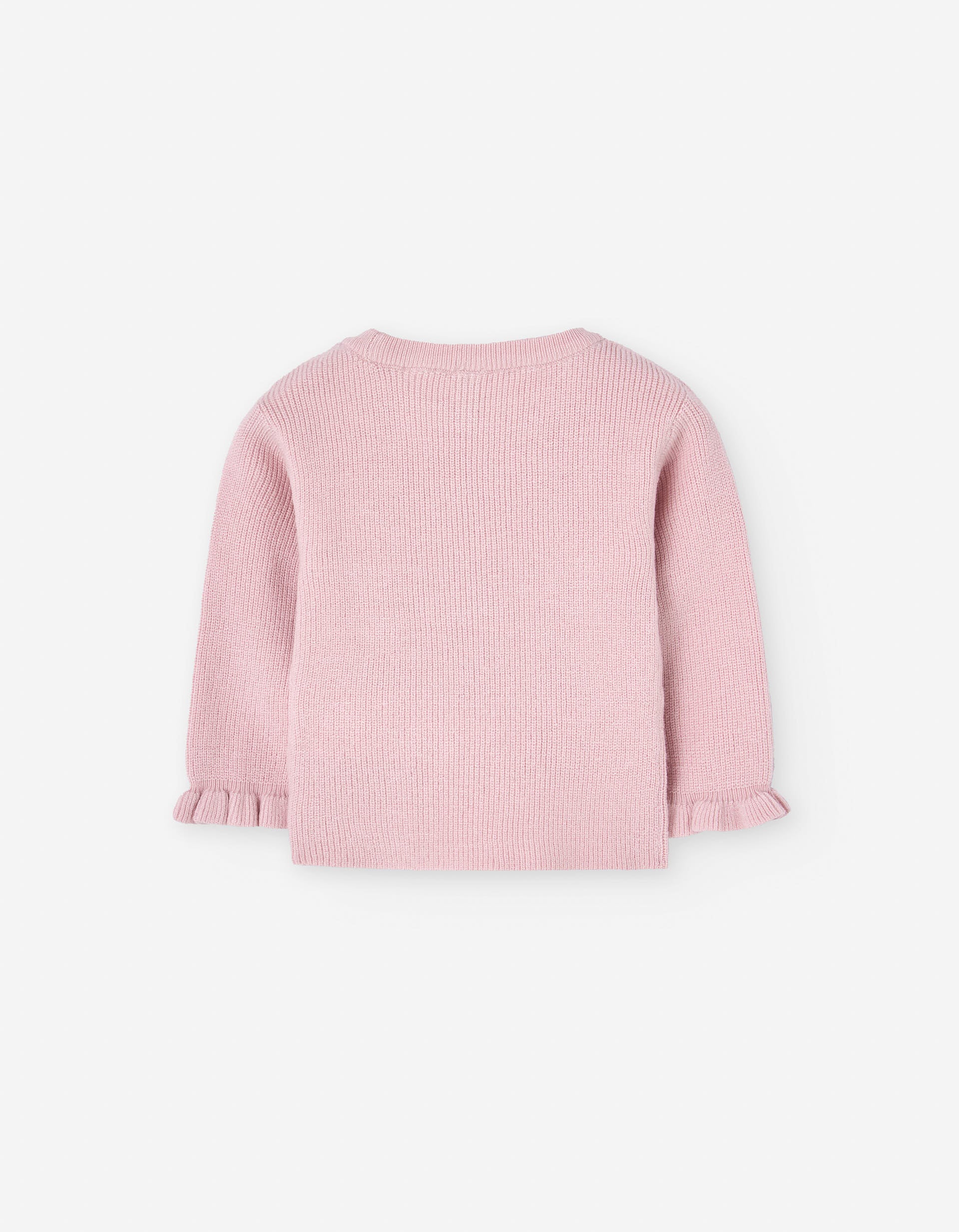 Knitted ribbed jumper with ruffled cuffs for baby girls, pink