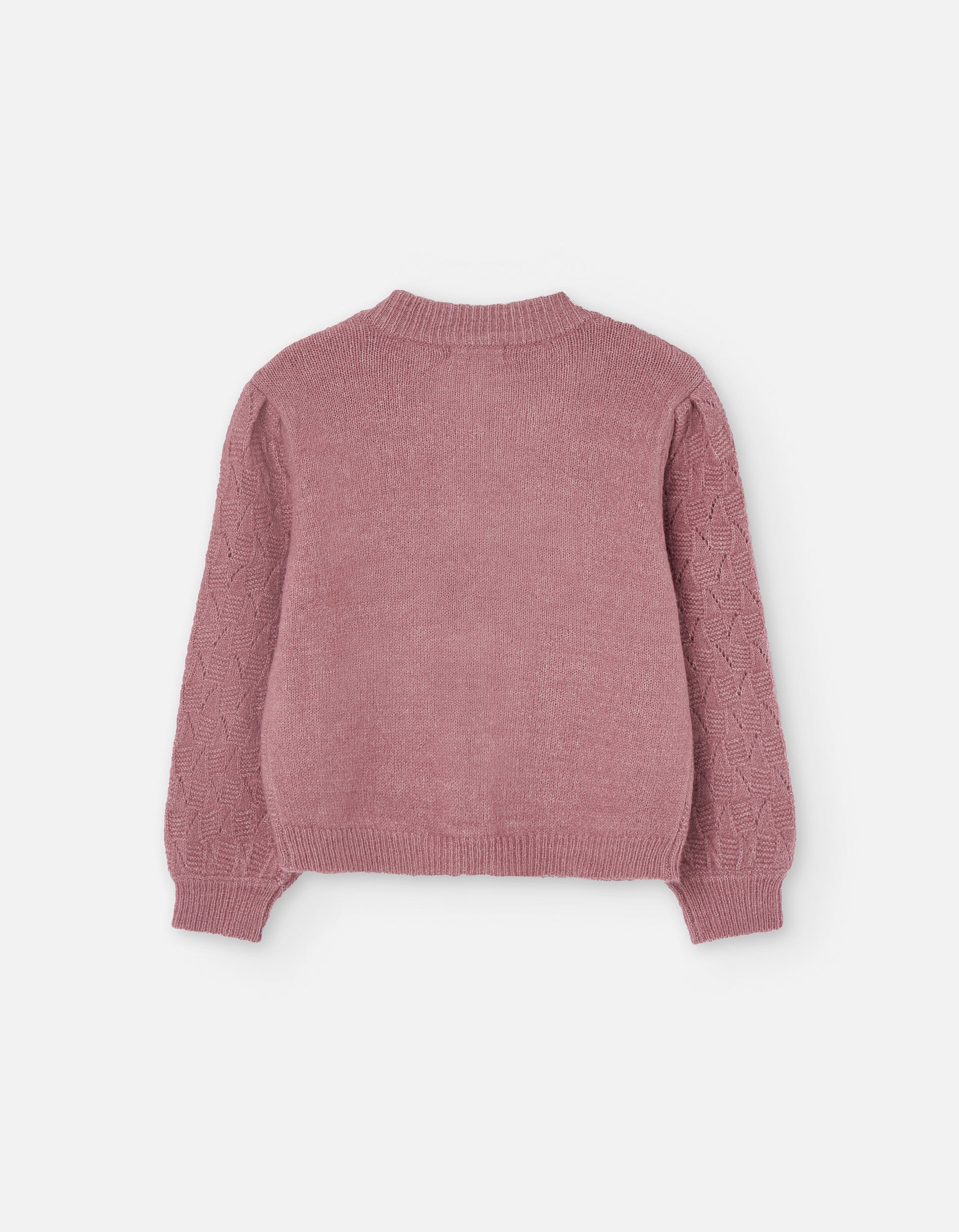 Casaco de malha ajurada com mangas balão para menina, rosa