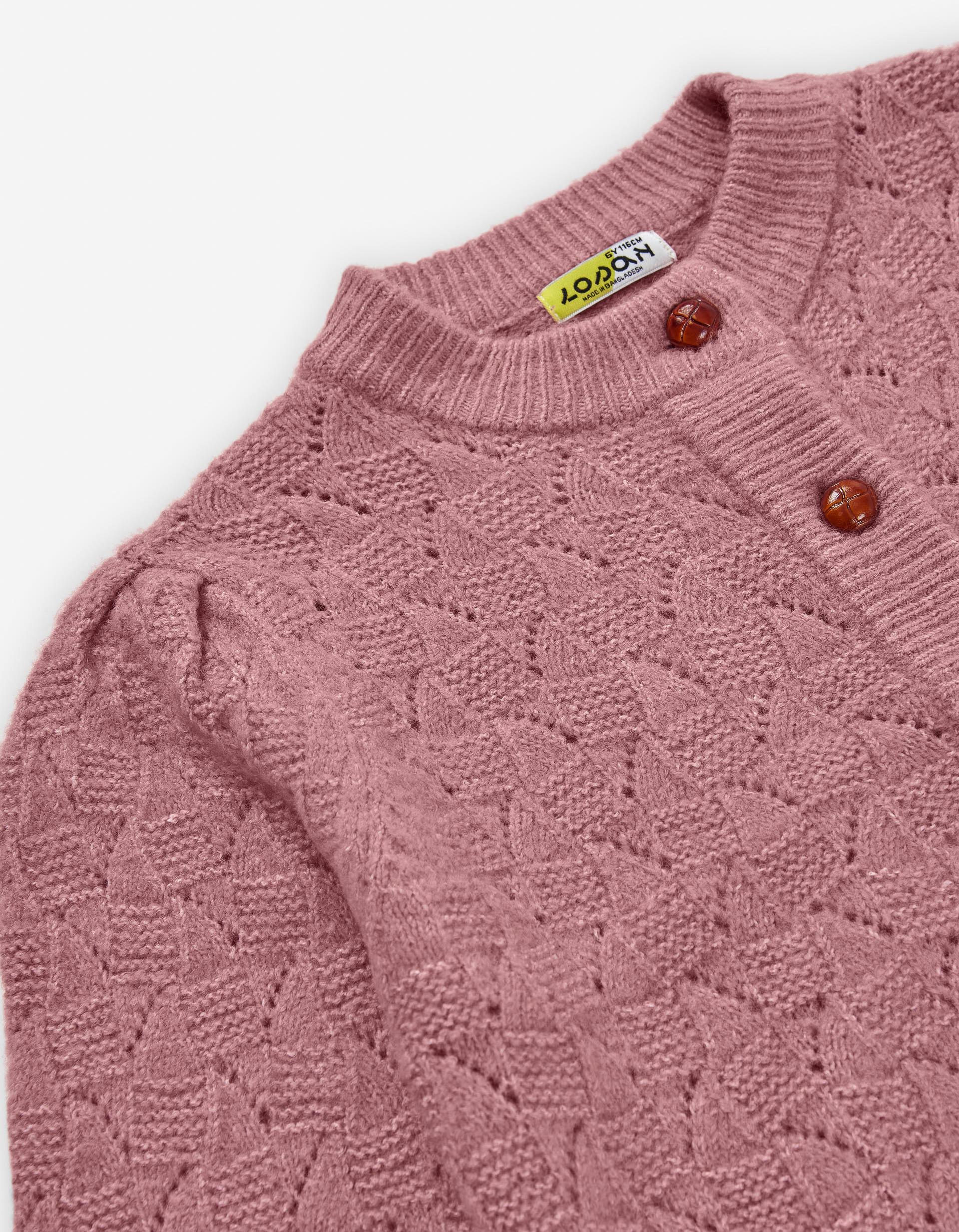 Casaco de malha ajurada com mangas balão para menina, rosa