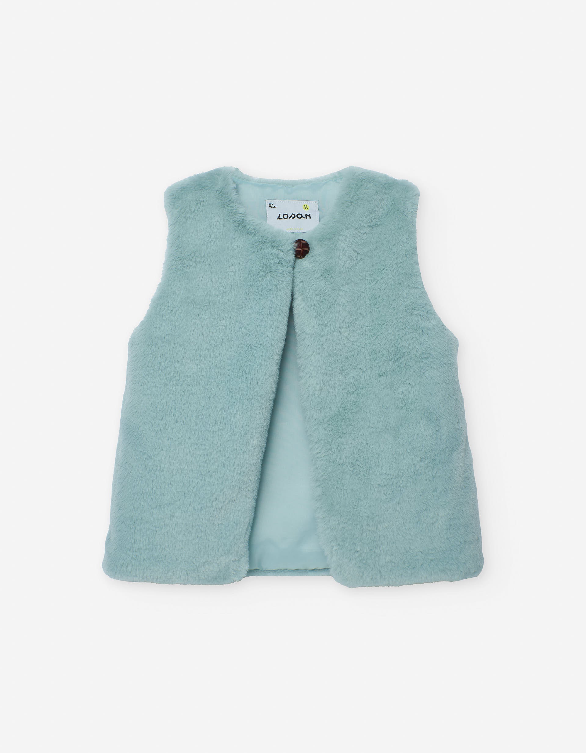 Faux fur vest with button for girls, light blue