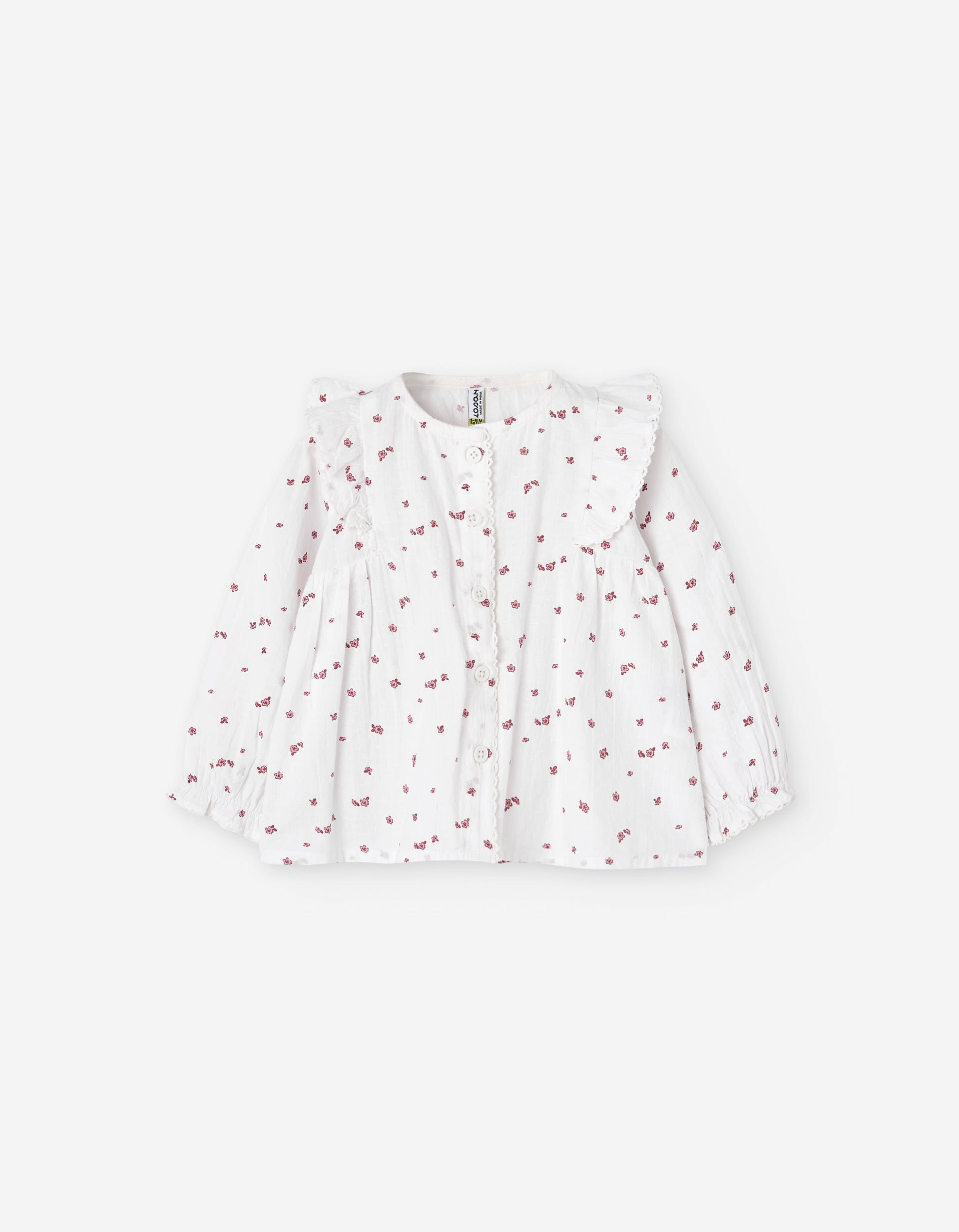 Cotton shirt with floral motif and ruffles for baby girls, white